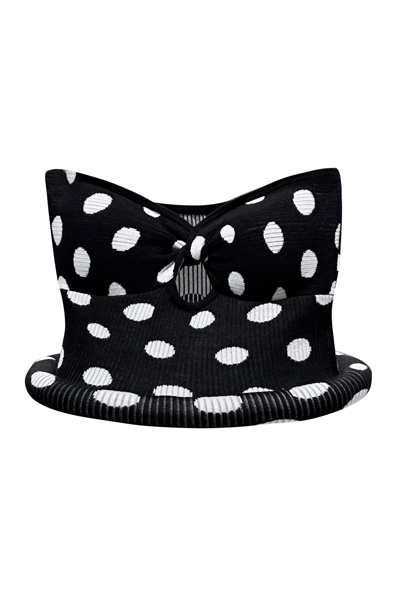 Twisted polka dot knitted bra