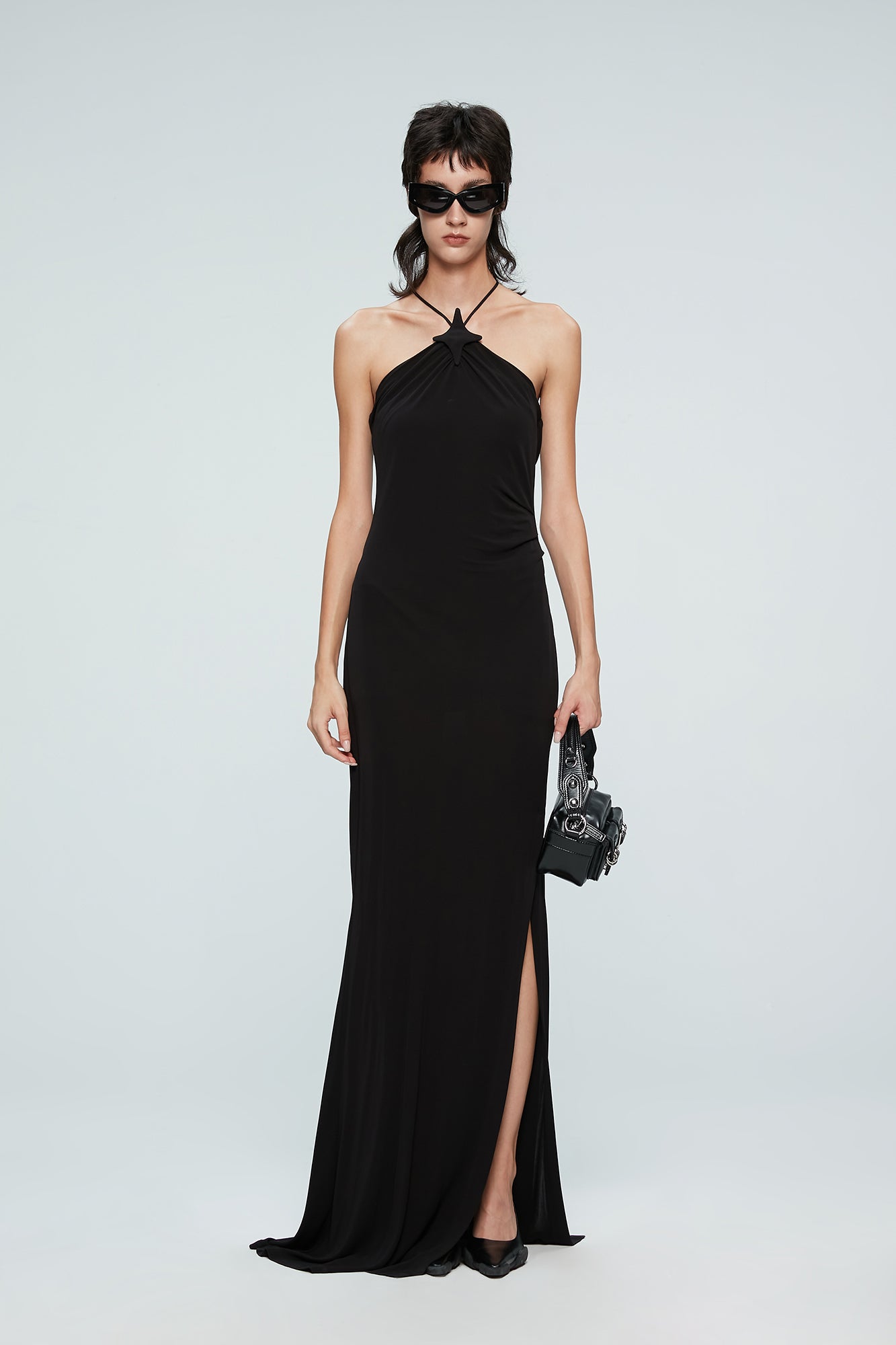 Crisscross halter dress with star cutout