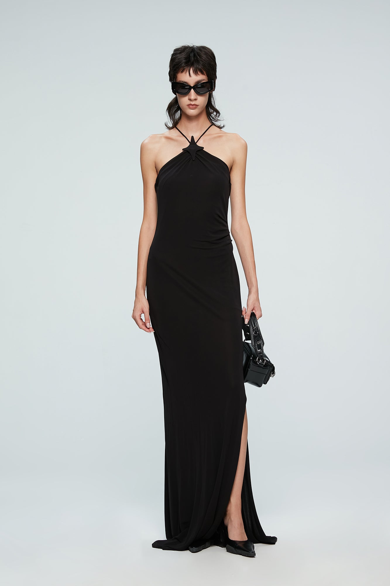 Crisscross halter dress with star cutout