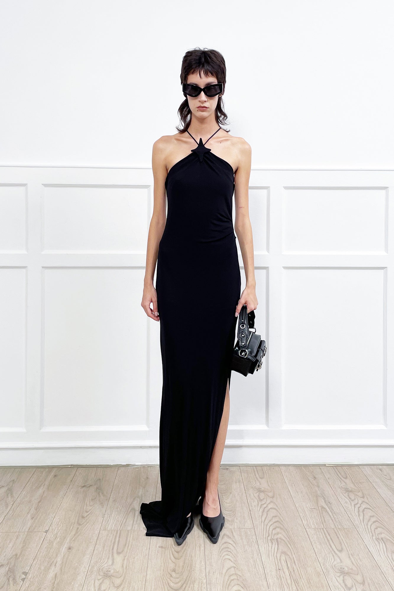 Crisscross halter dress with star cutout