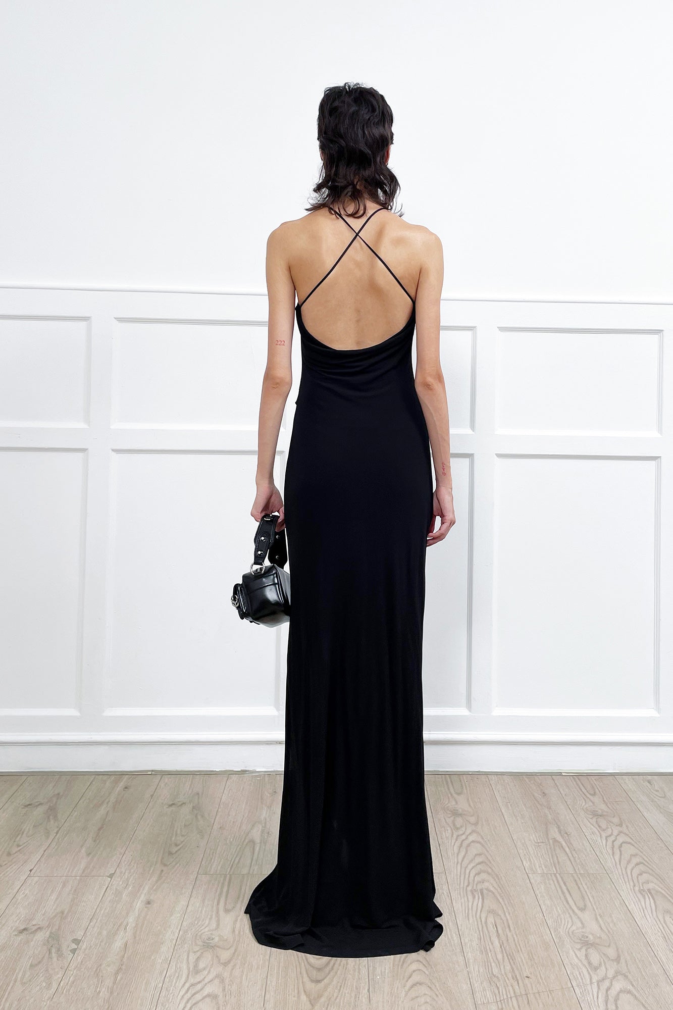 Crisscross halter dress with star cutout