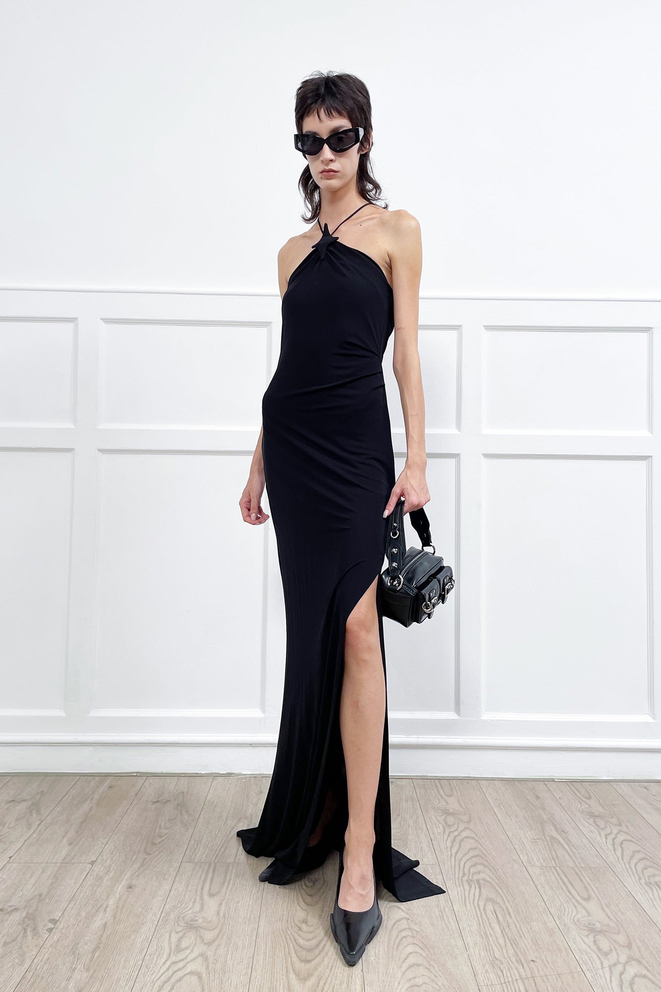 Crisscross halter dress with star cutout