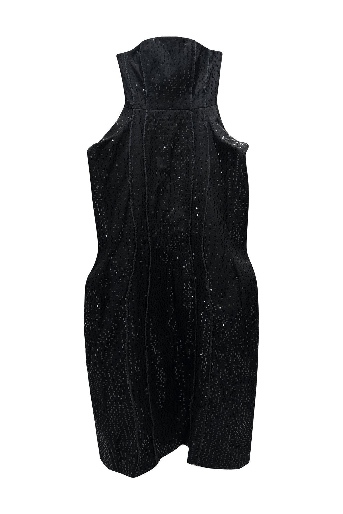 Denim dress with beaded raw edge