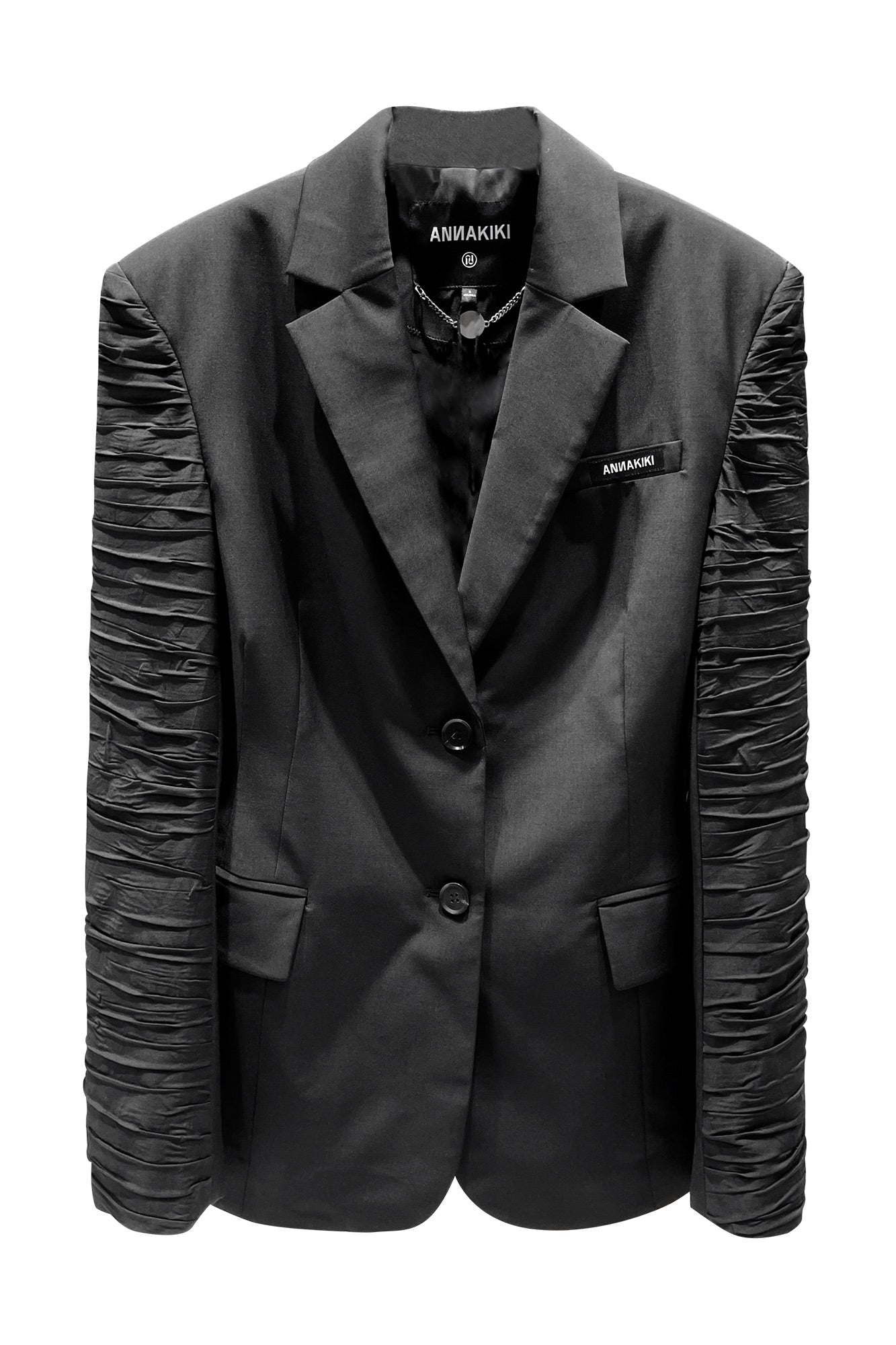 Wool pleated sleeves waist tightening suit