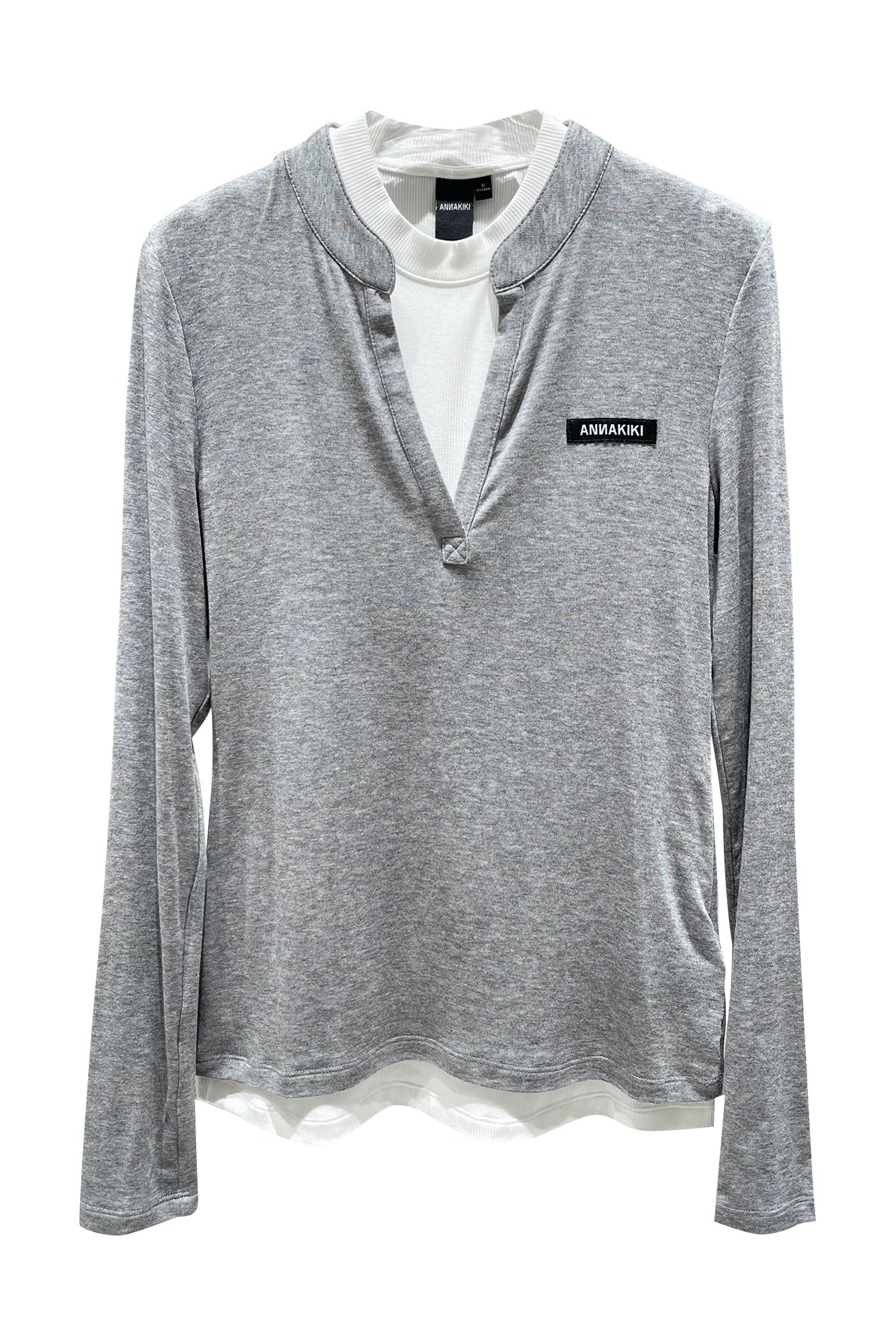 V-neck loose long-sleeved t-shirt