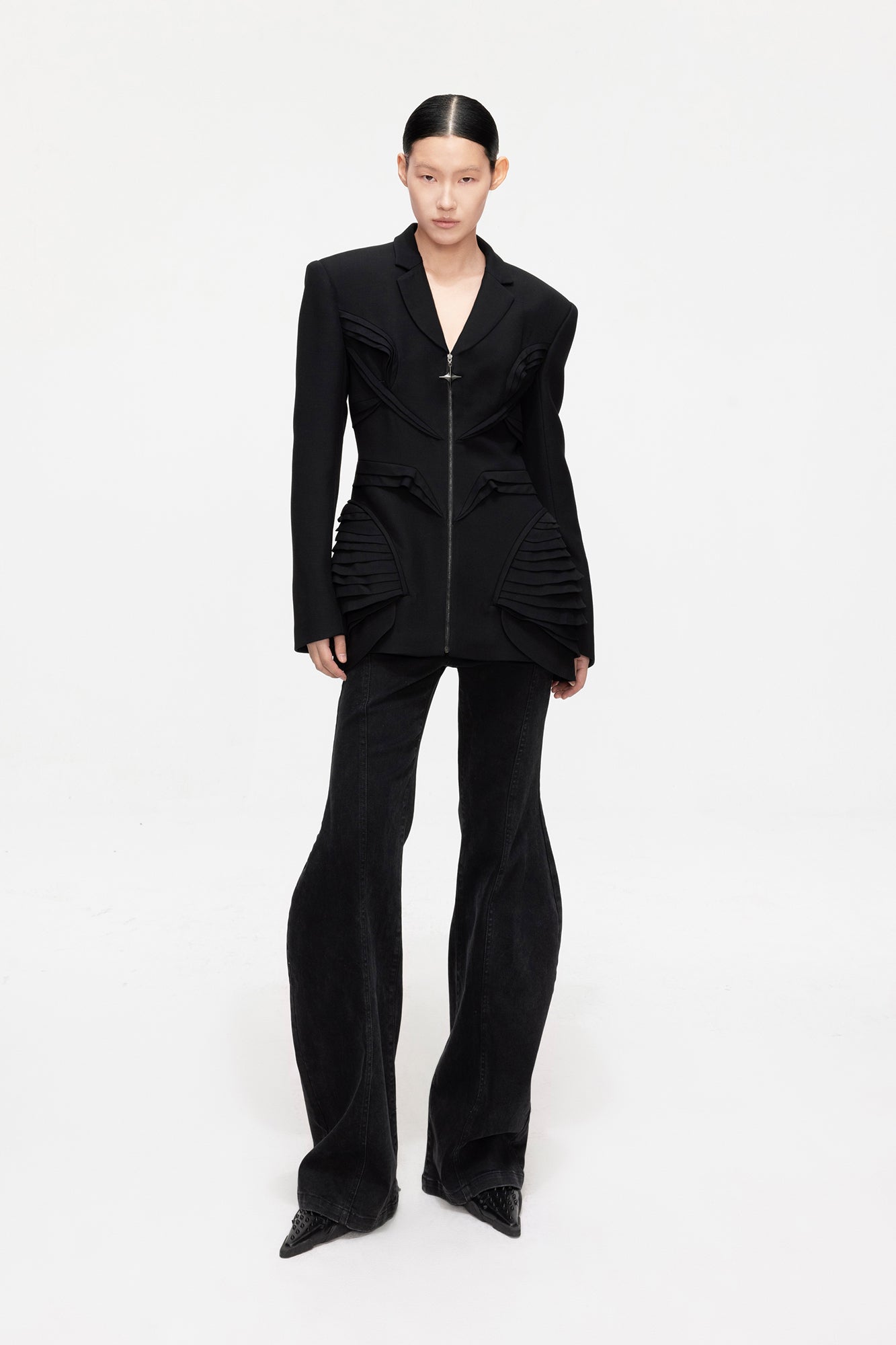 Wool 3d profiled pinched waist suit