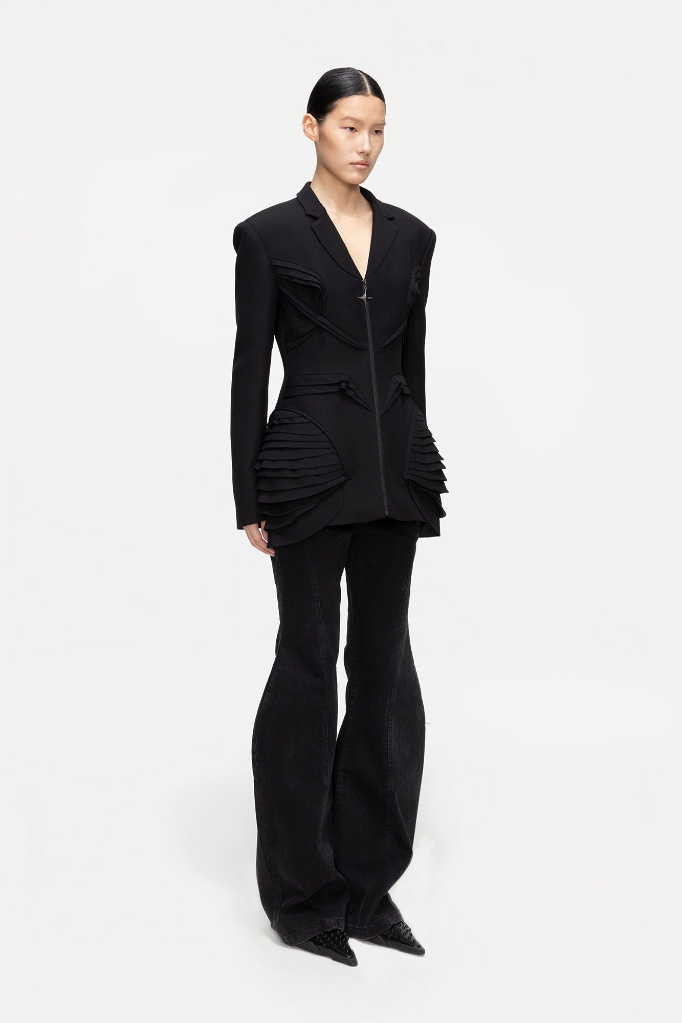 Wool 3d profiled pinched waist suit