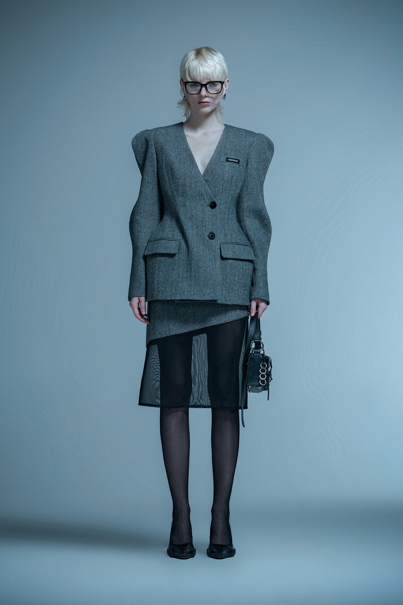 Wool 3d wave sleeve blazer