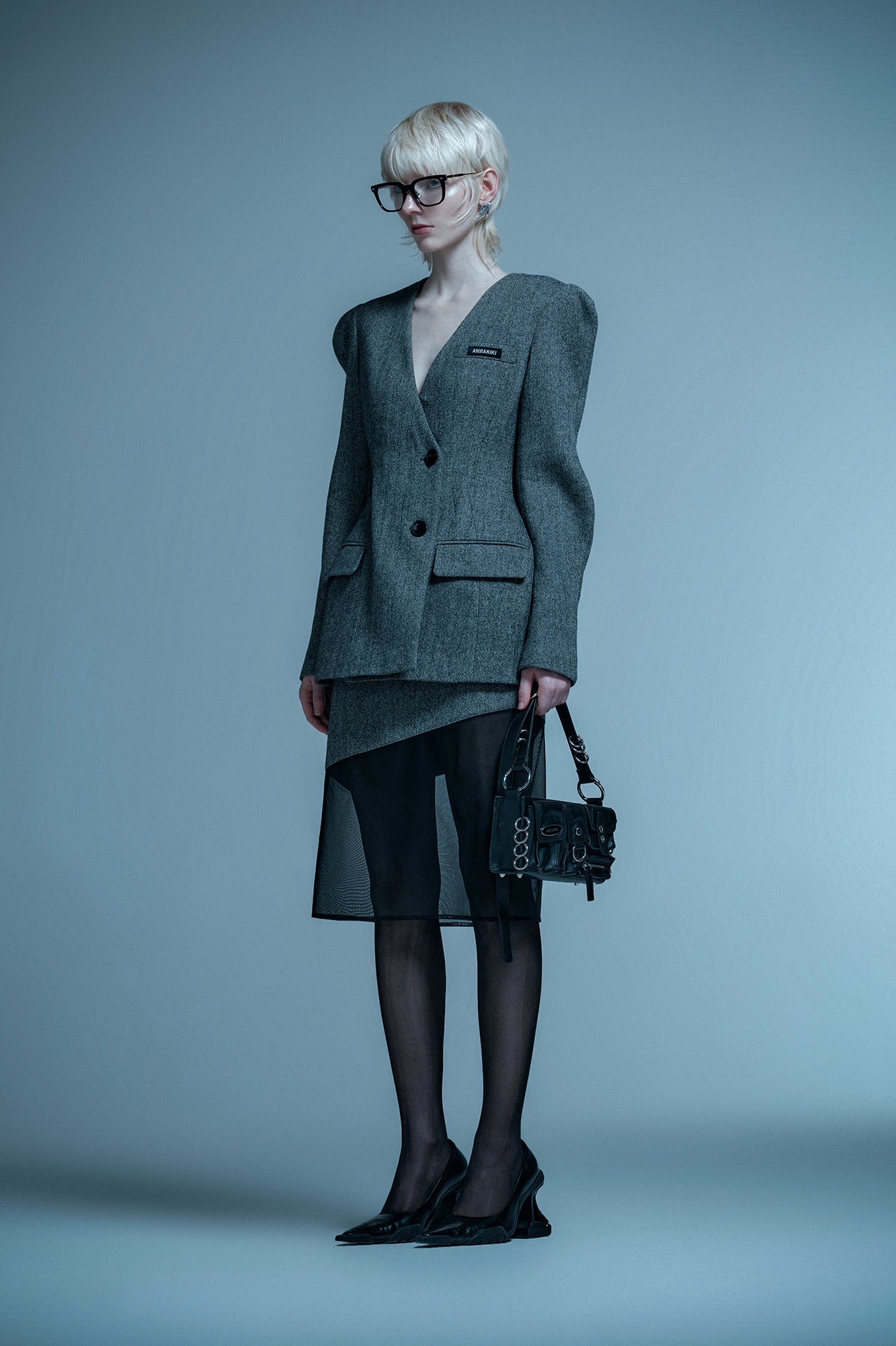 Wool 3d wave sleeve blazer