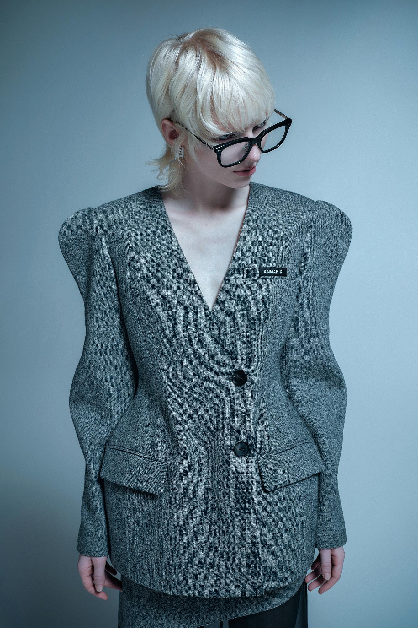 Wool 3d wave sleeve blazer