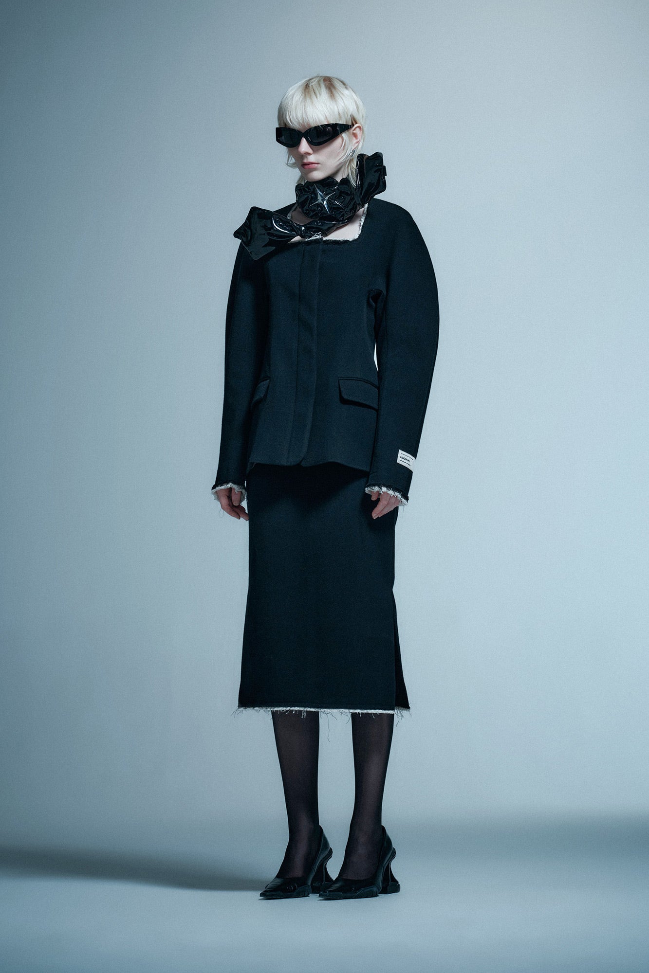 Wool spliced half skirt
