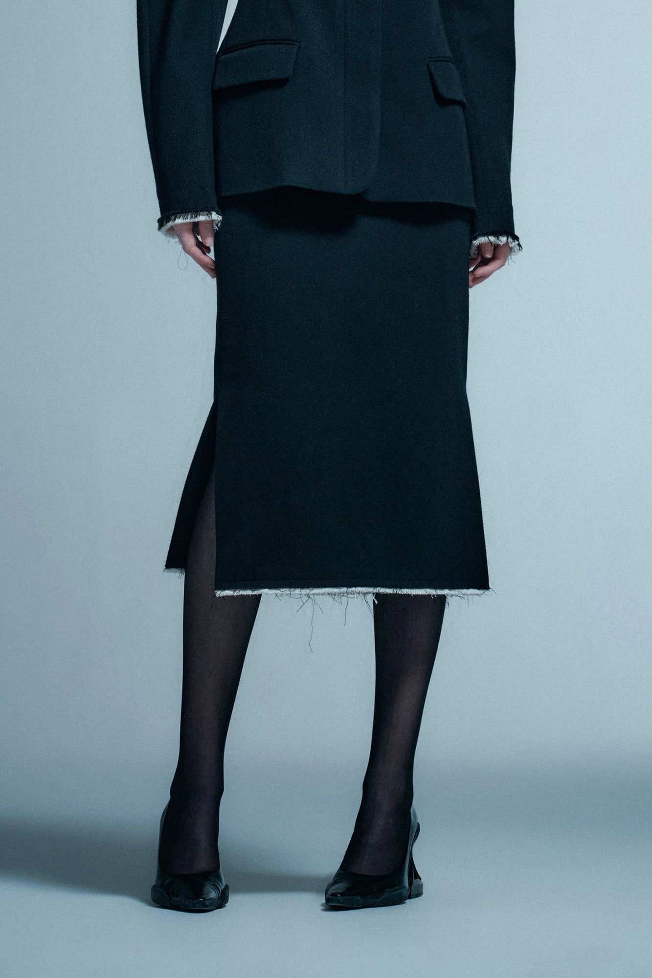 Wool spliced half skirt