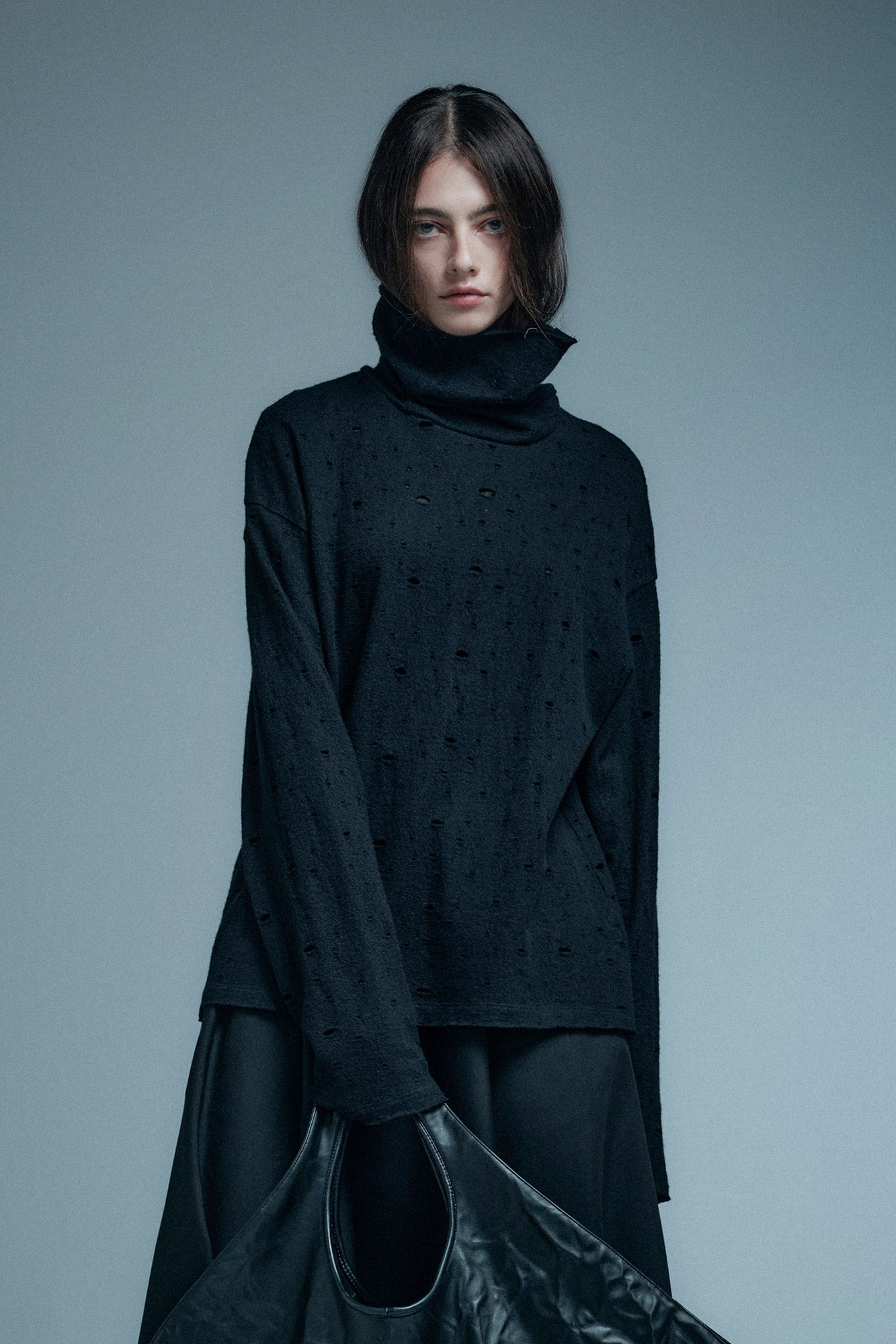 Wool cowl neck pullover sweater
