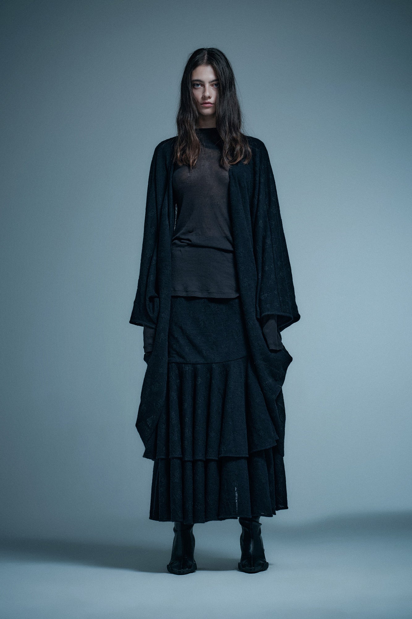 Wool jacquard batwing sleeve cardigan