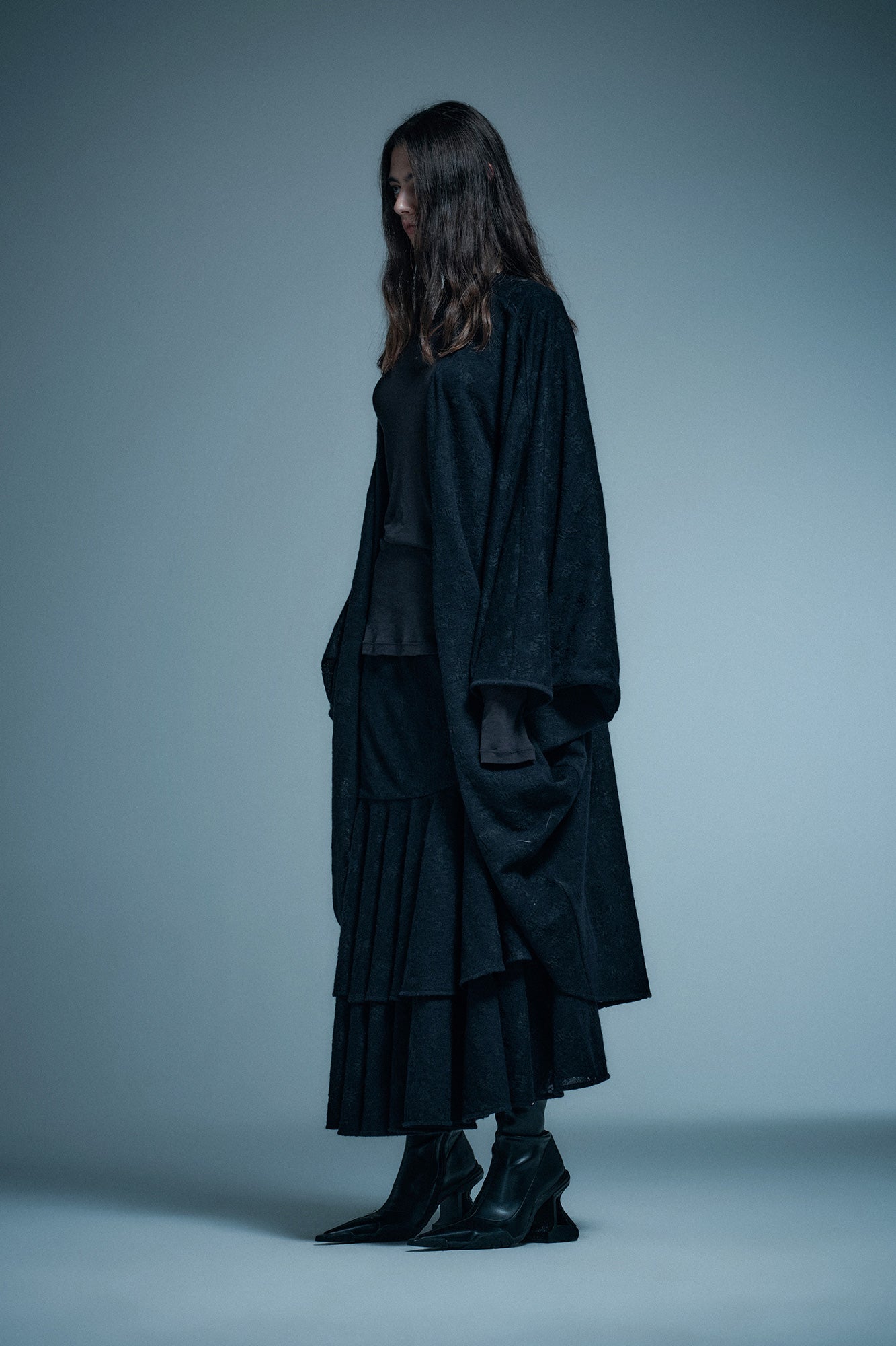 Wool jacquard batwing sleeve cardigan