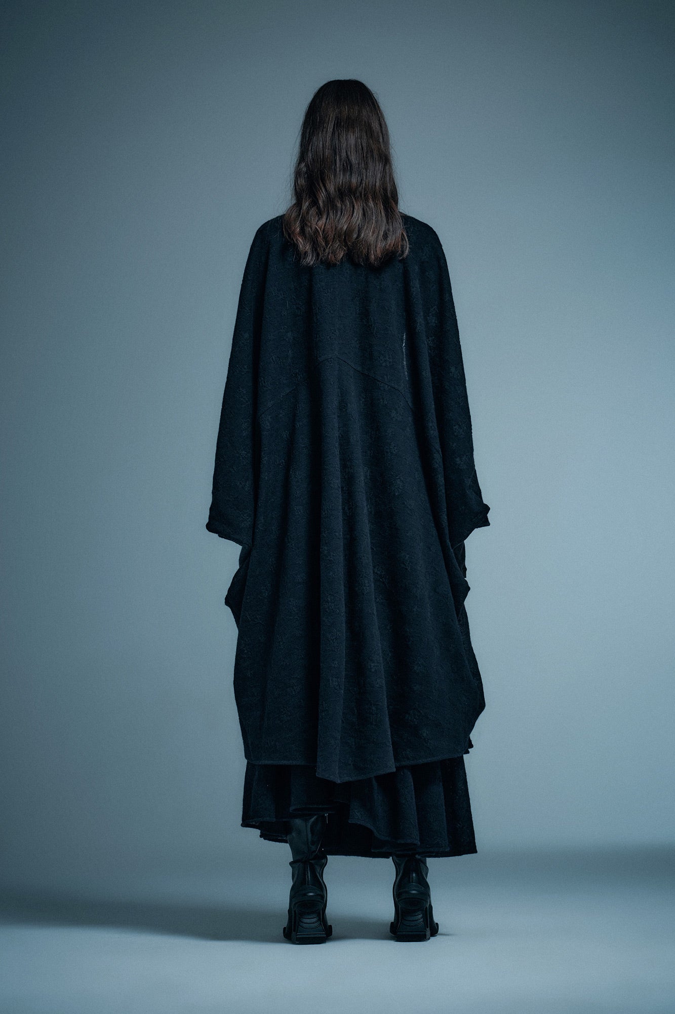 Wool jacquard batwing sleeve cardigan