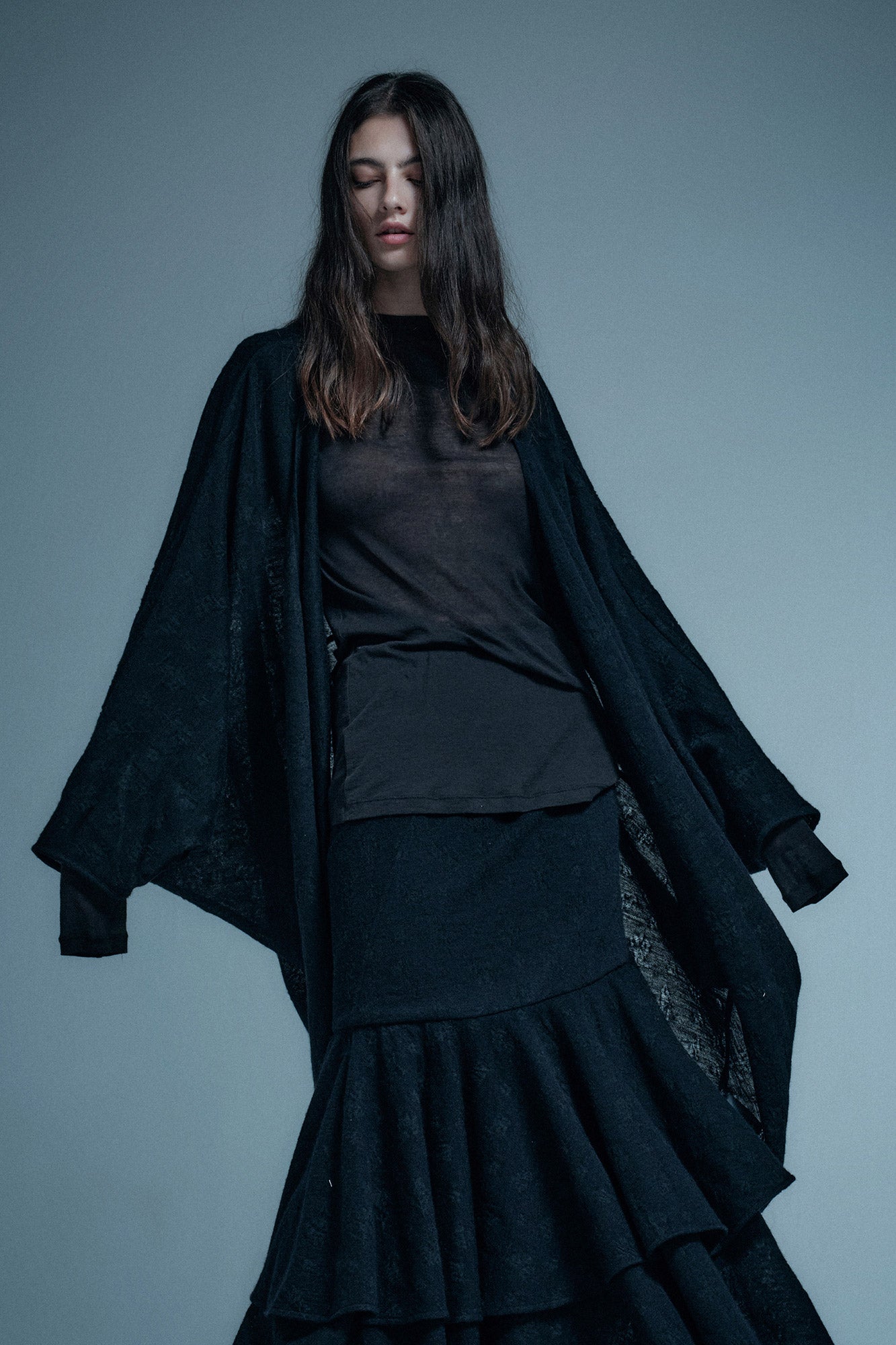 Wool jacquard batwing sleeve cardigan