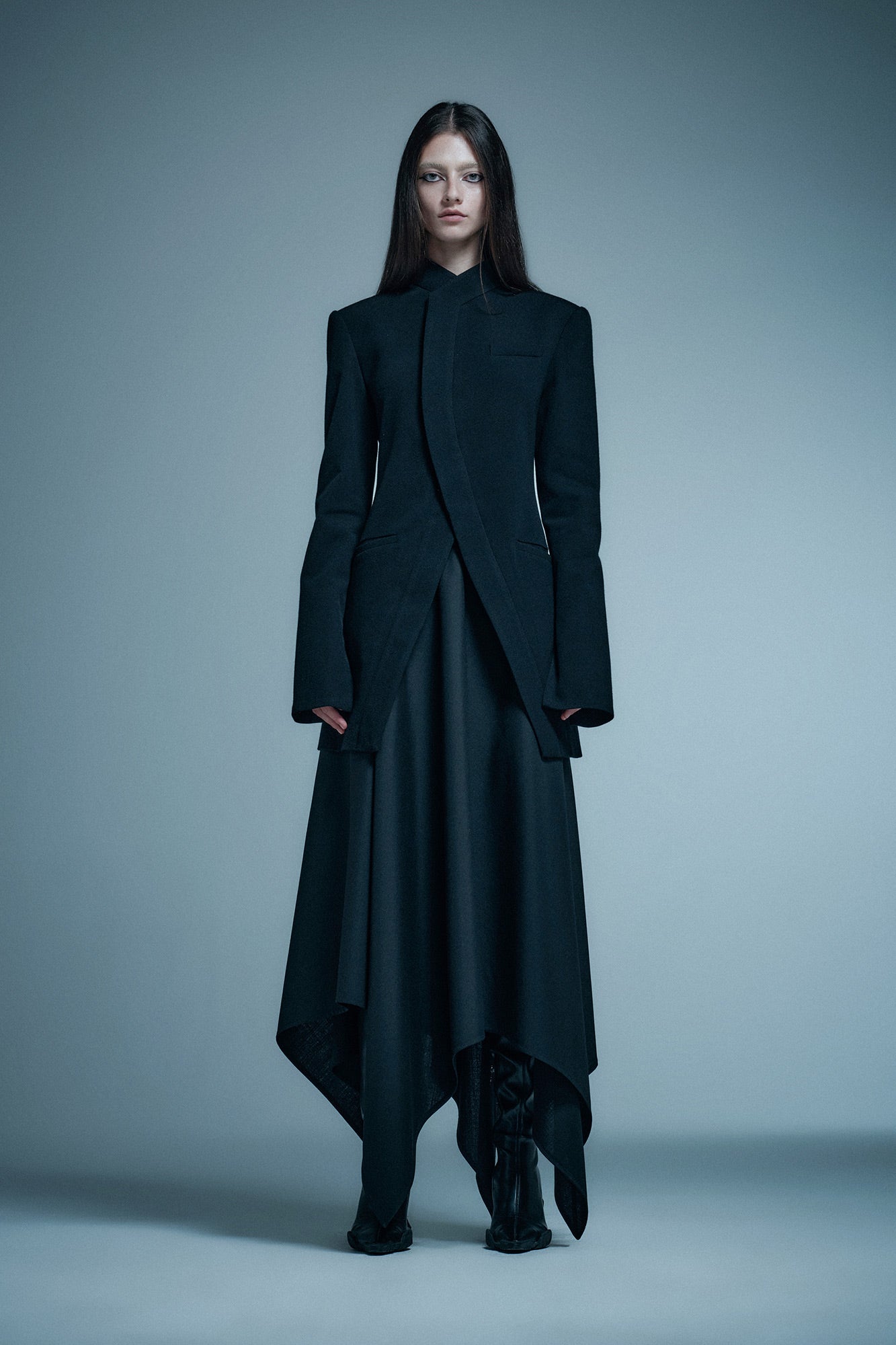 Wool concealed placket slit blazer
