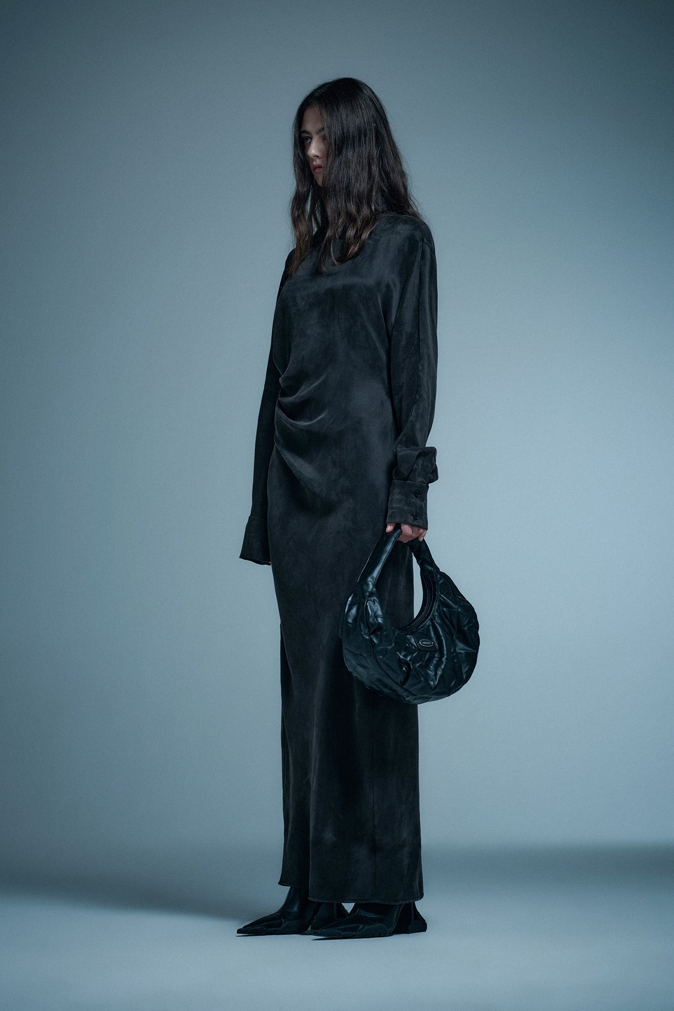 Tencel asymmetric pleated dress