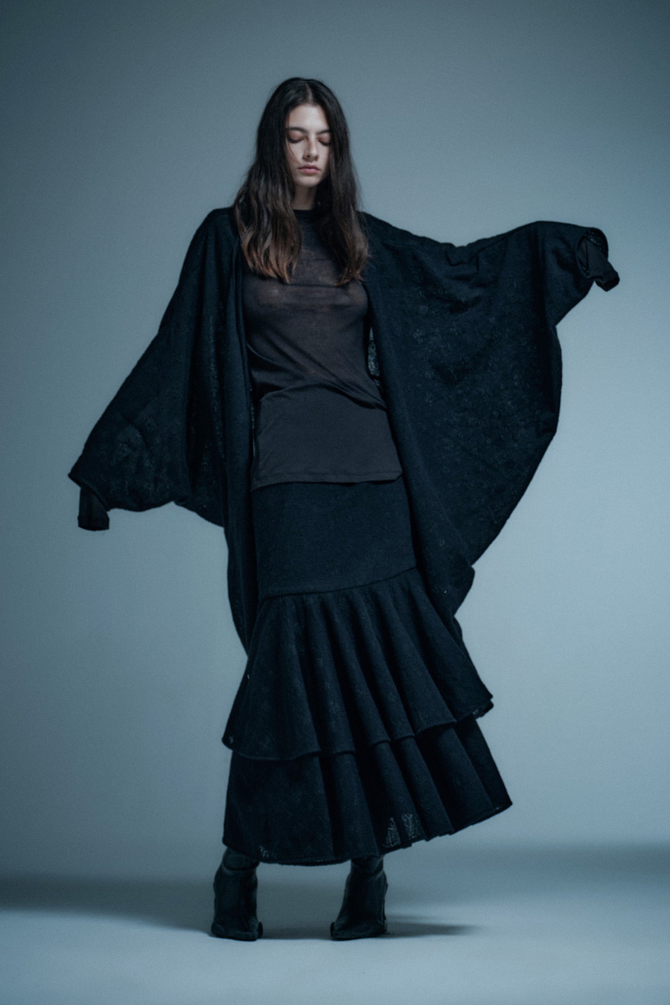Wool jacquard layered mid-waist mermaid skirt