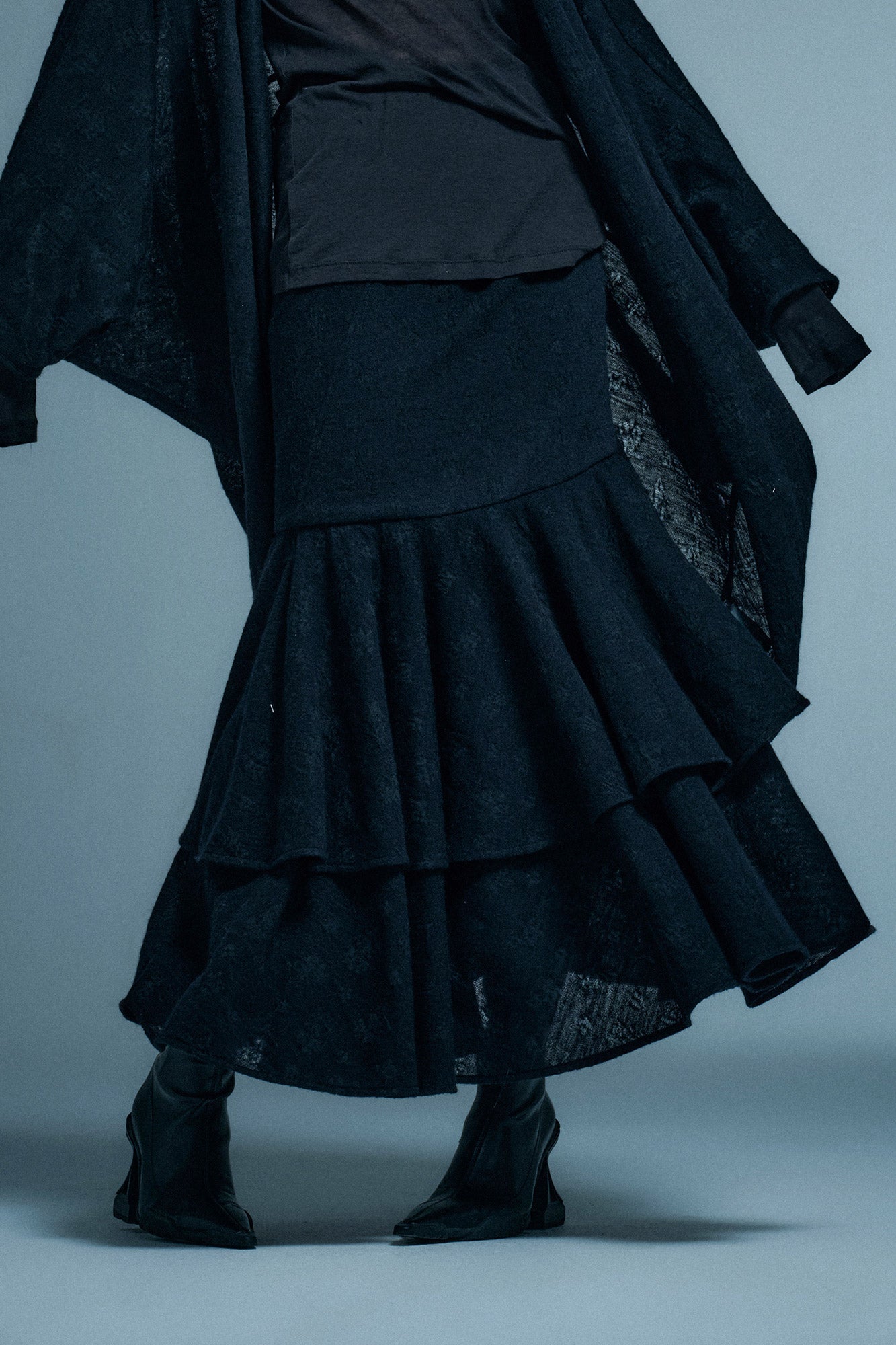 Wool jacquard layered mid-waist mermaid skirt