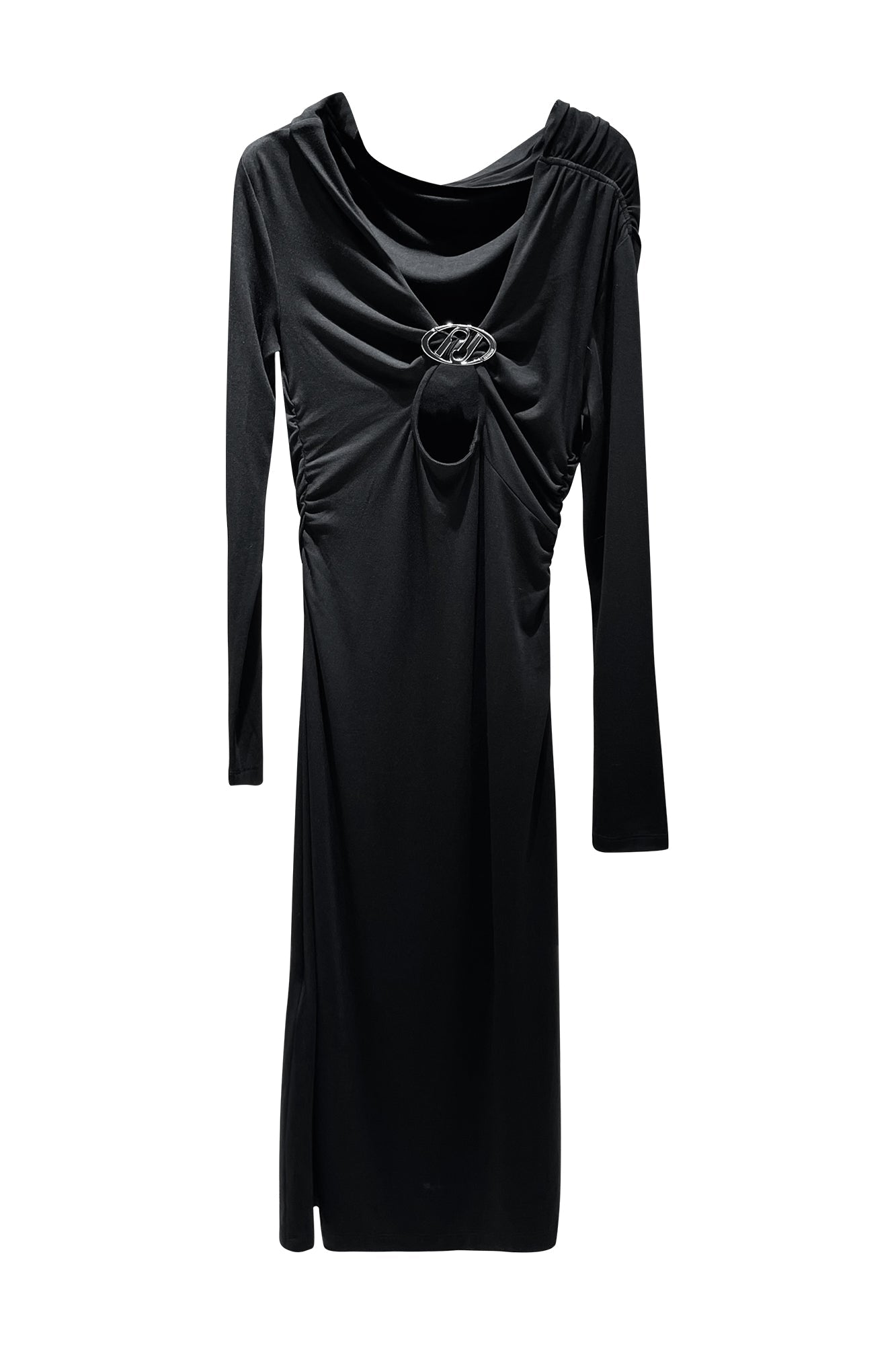 Stand-up pleated long skirt with hollow back