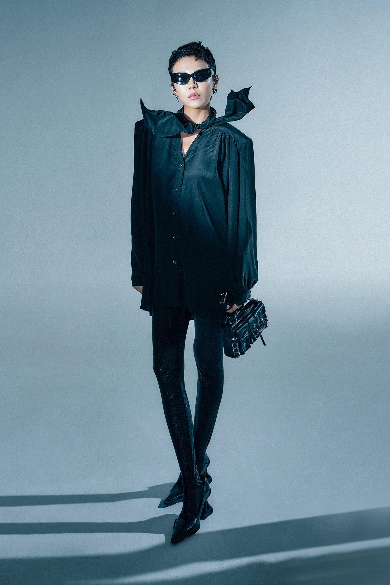Acetate silk lace up shirt