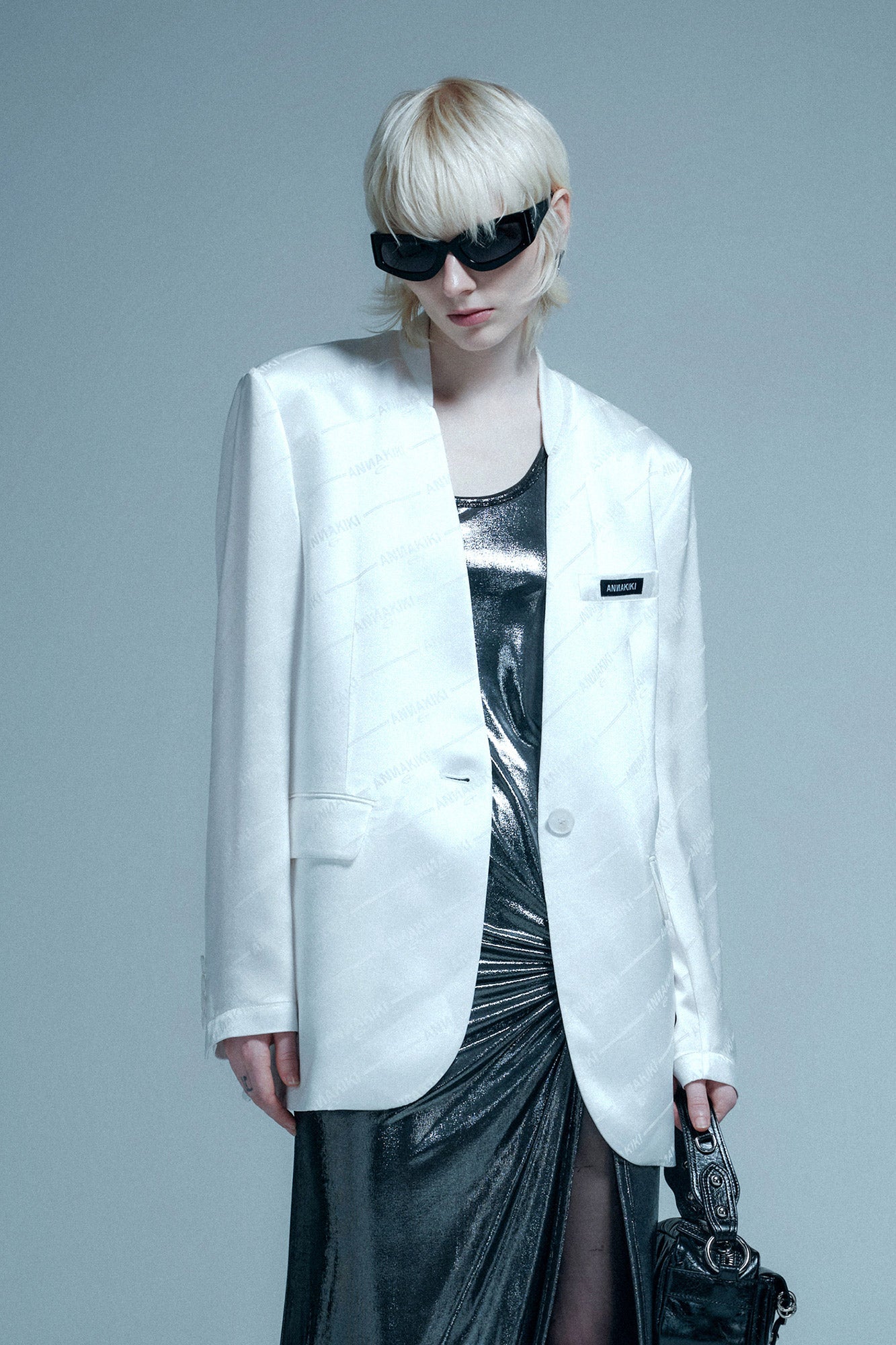 Acetate logo jacquard blazer