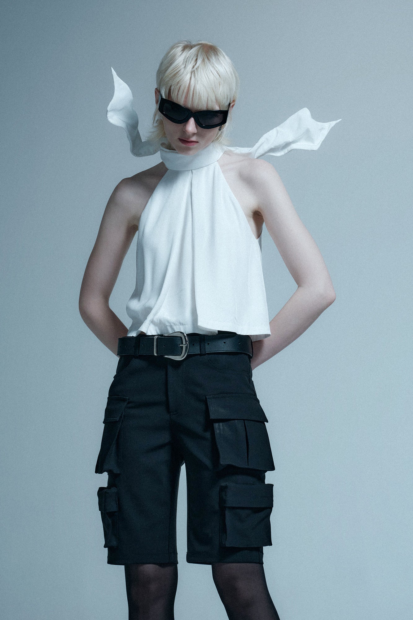 Acetate silk lace up sleeveless top