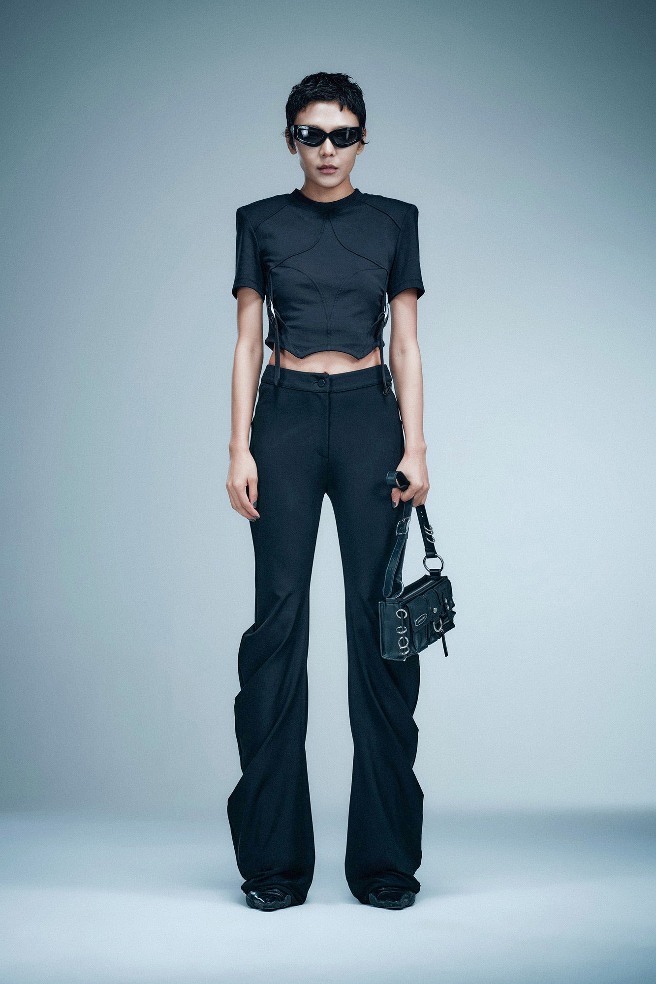 Pinch pleated mid waist pants