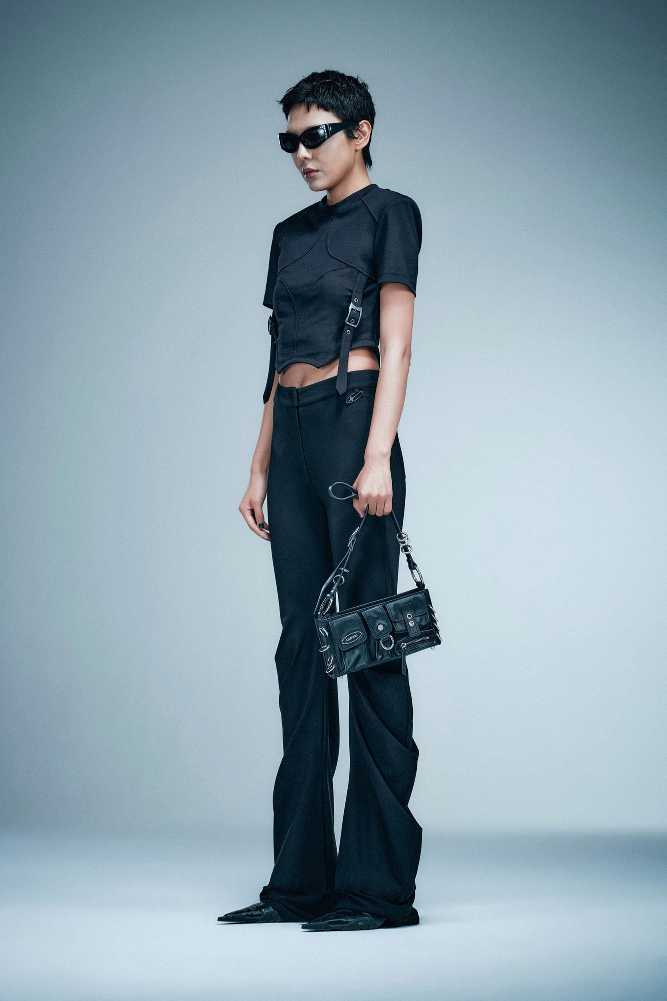 Pinch pleated mid waist pants