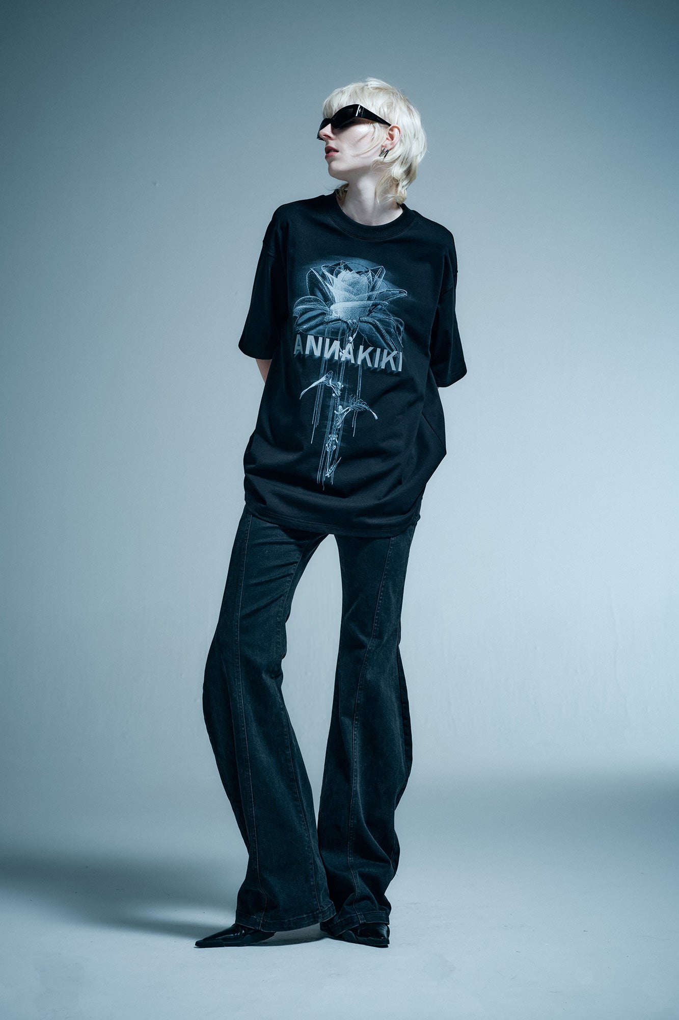 Tech inspired floral printed t-shirt
