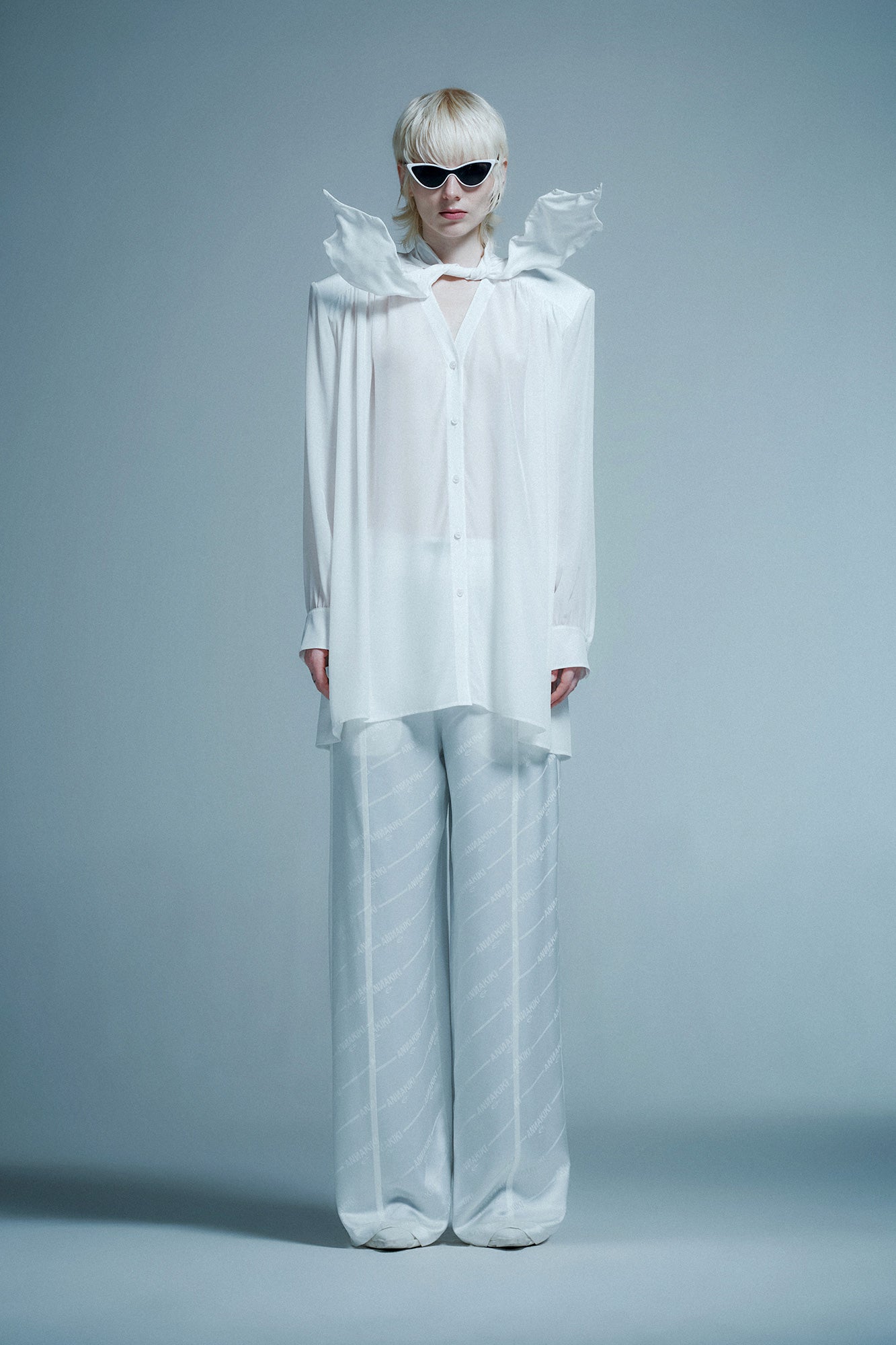 Acetate logo double waistband loose trousers