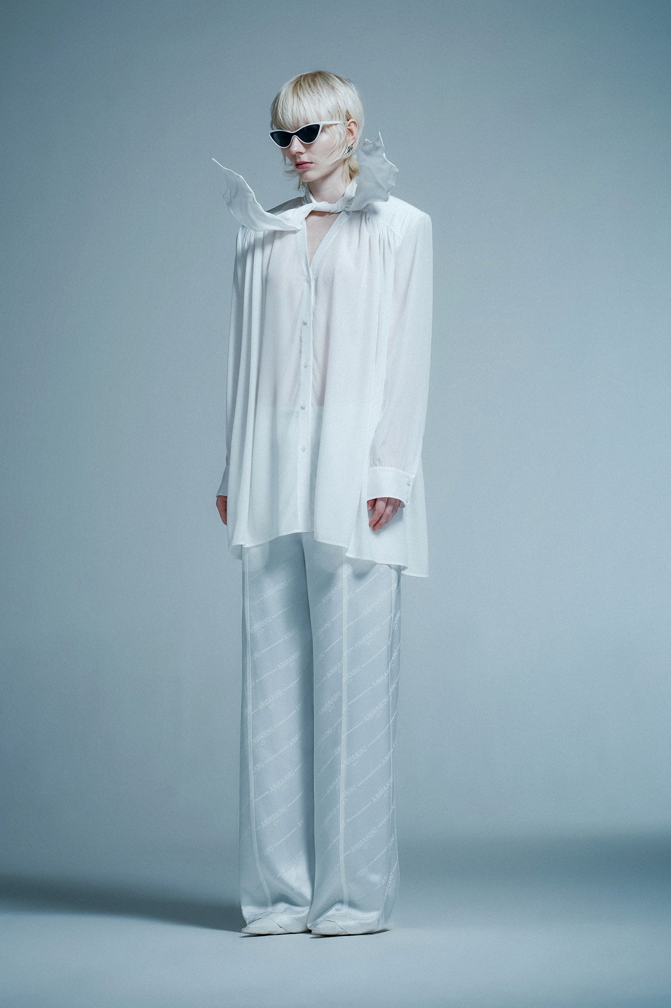 Acetate logo double waistband loose trousers