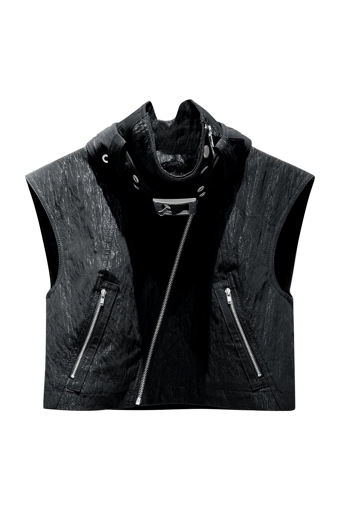 Stand up collar buckle sleeveless vest