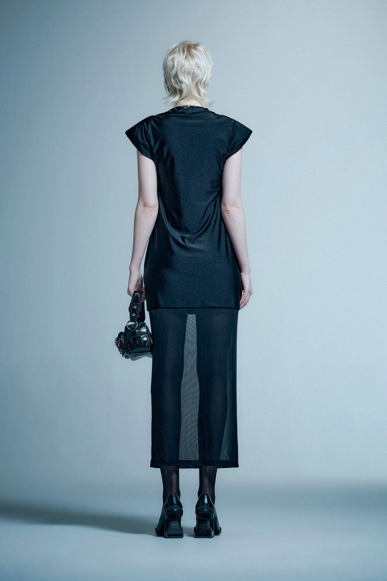 Wide shoulder mesh patchwork dress