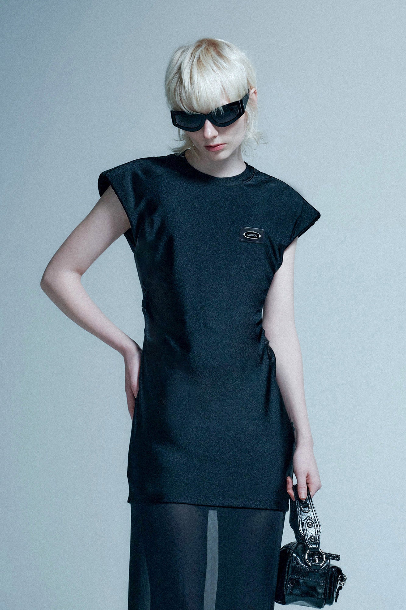Wide shoulder mesh patchwork dress