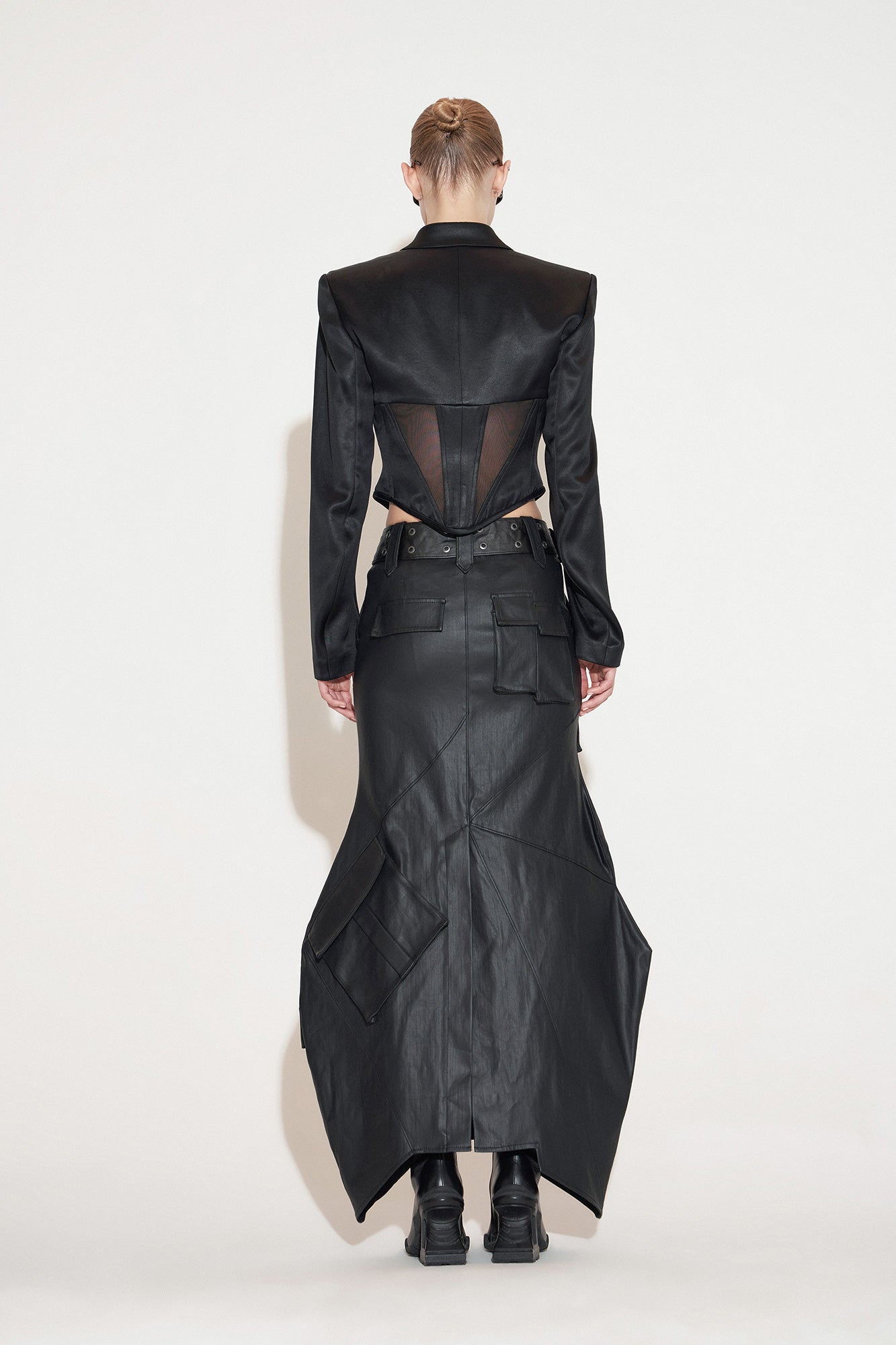 Sheer-paneled acetate corset blazer