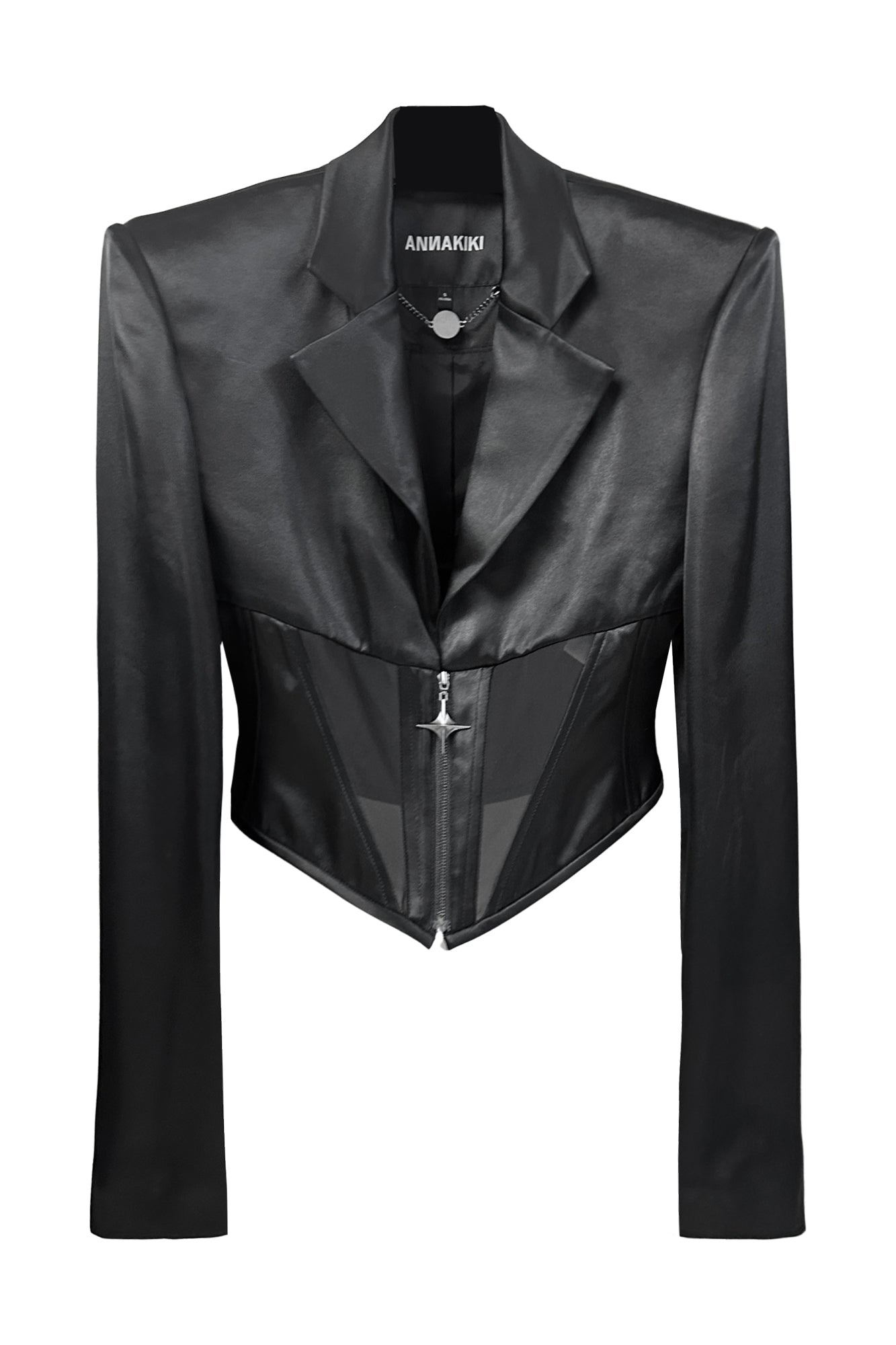 Sheer-paneled acetate corset blazer