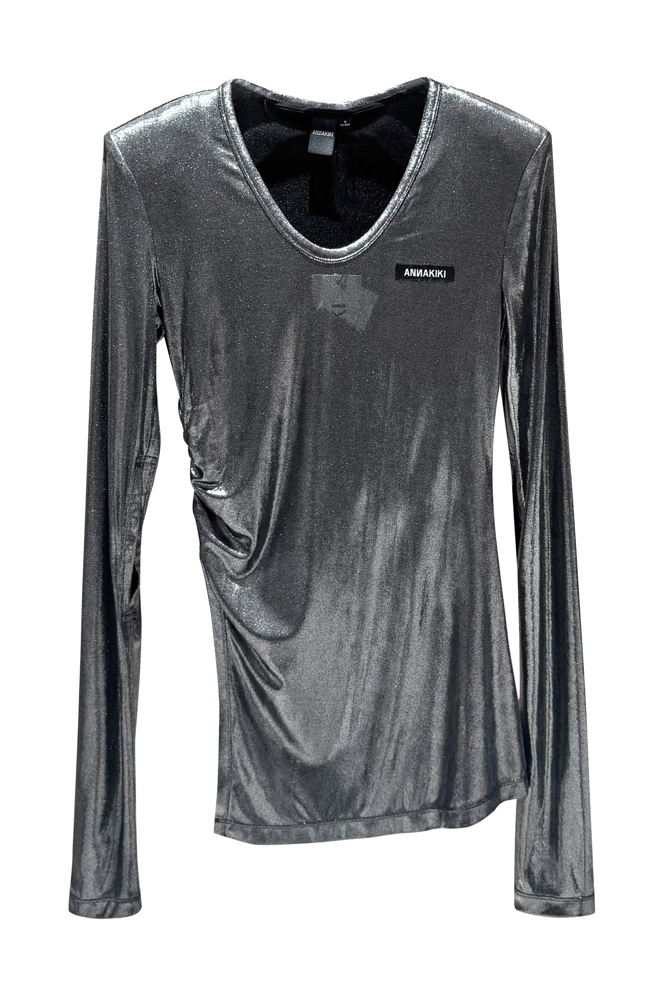 Pinch pleated slanted slit top