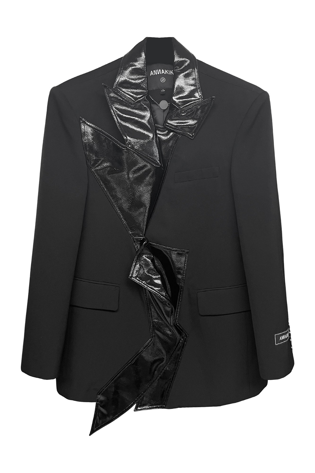 3d structured acetate-wool contrast collar blazer