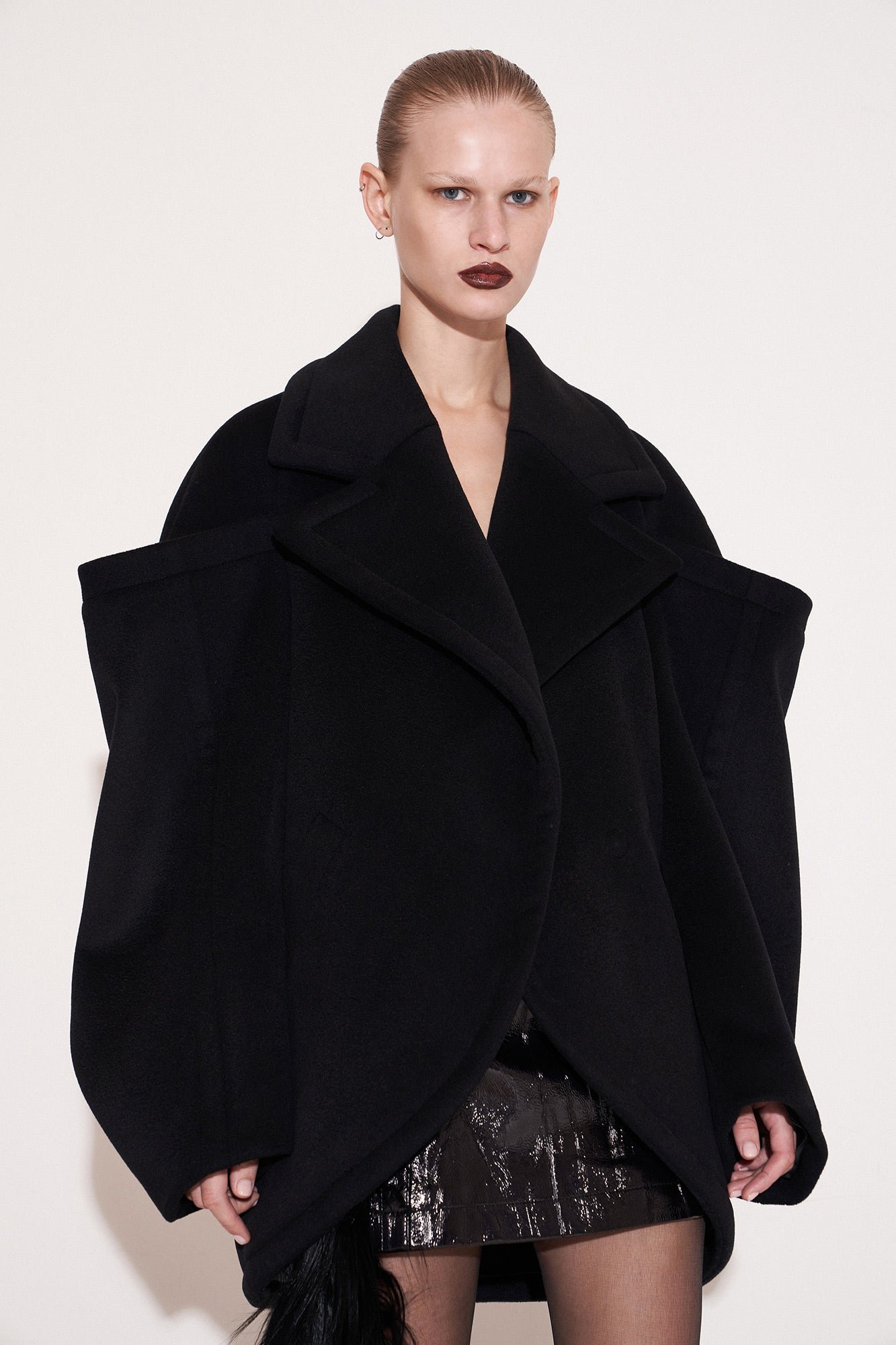 Wool architectural double-sided tweed coat