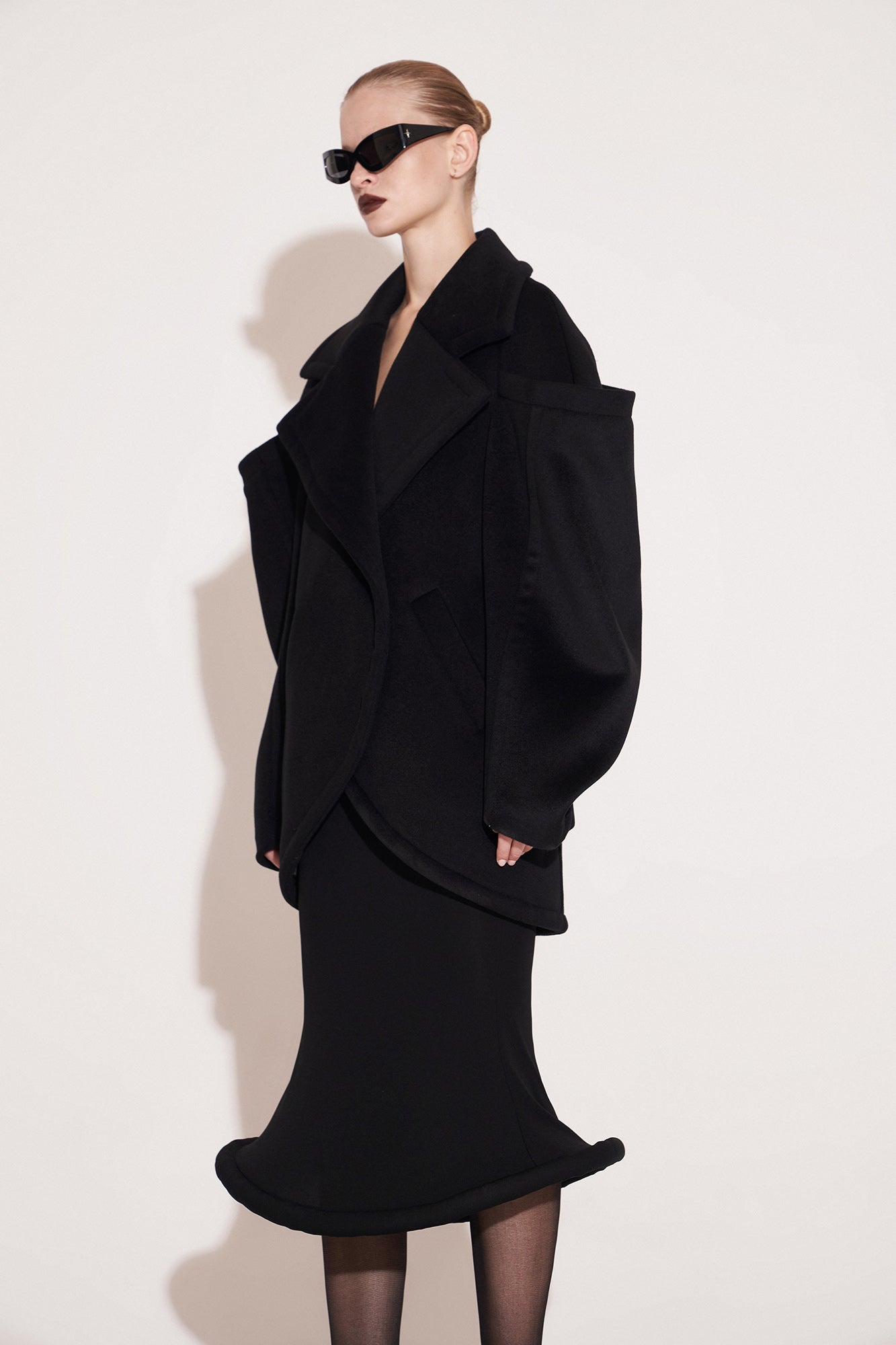 Wool architectural double-sided tweed coat