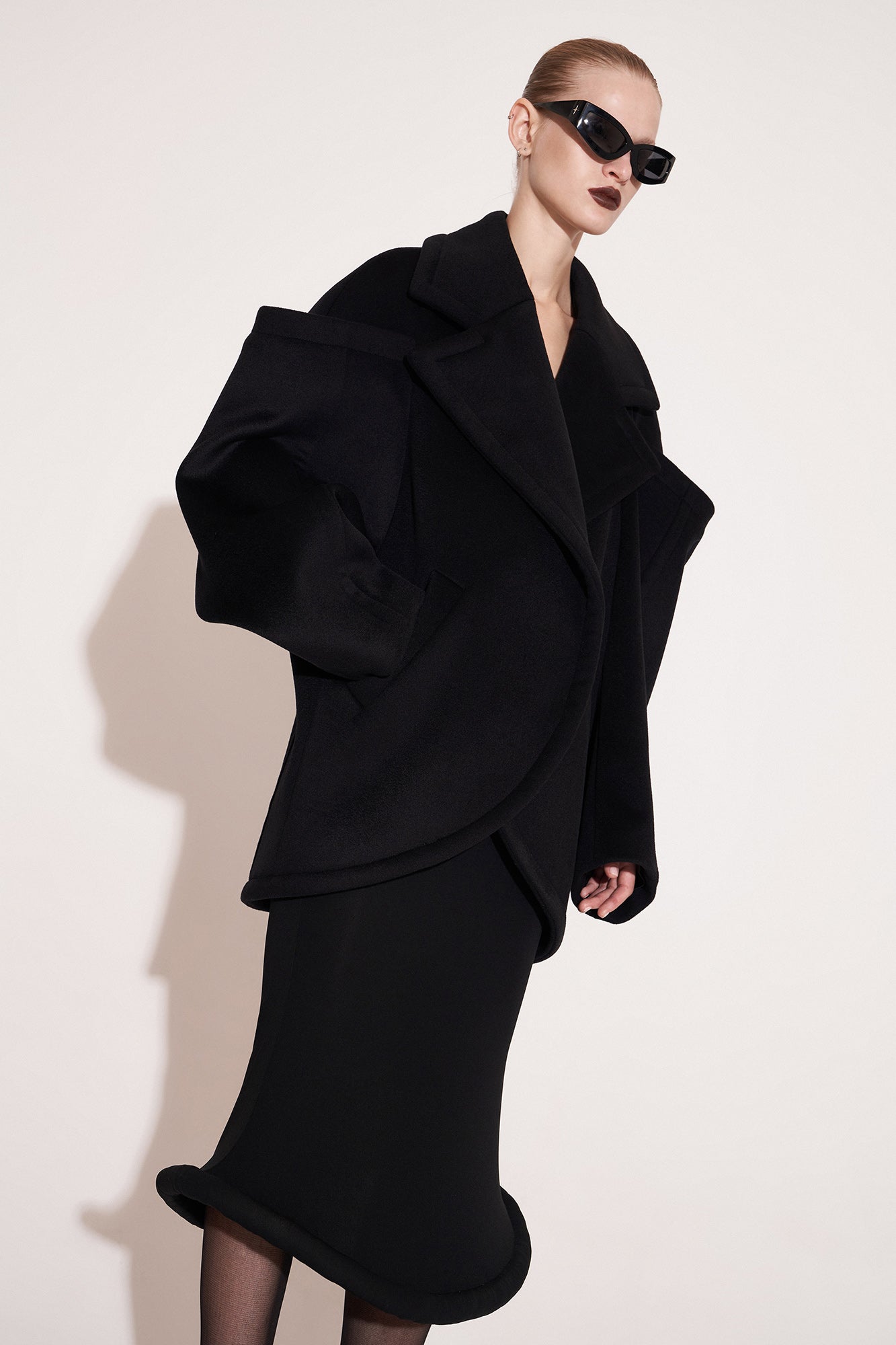 Wool architectural double-sided tweed coat