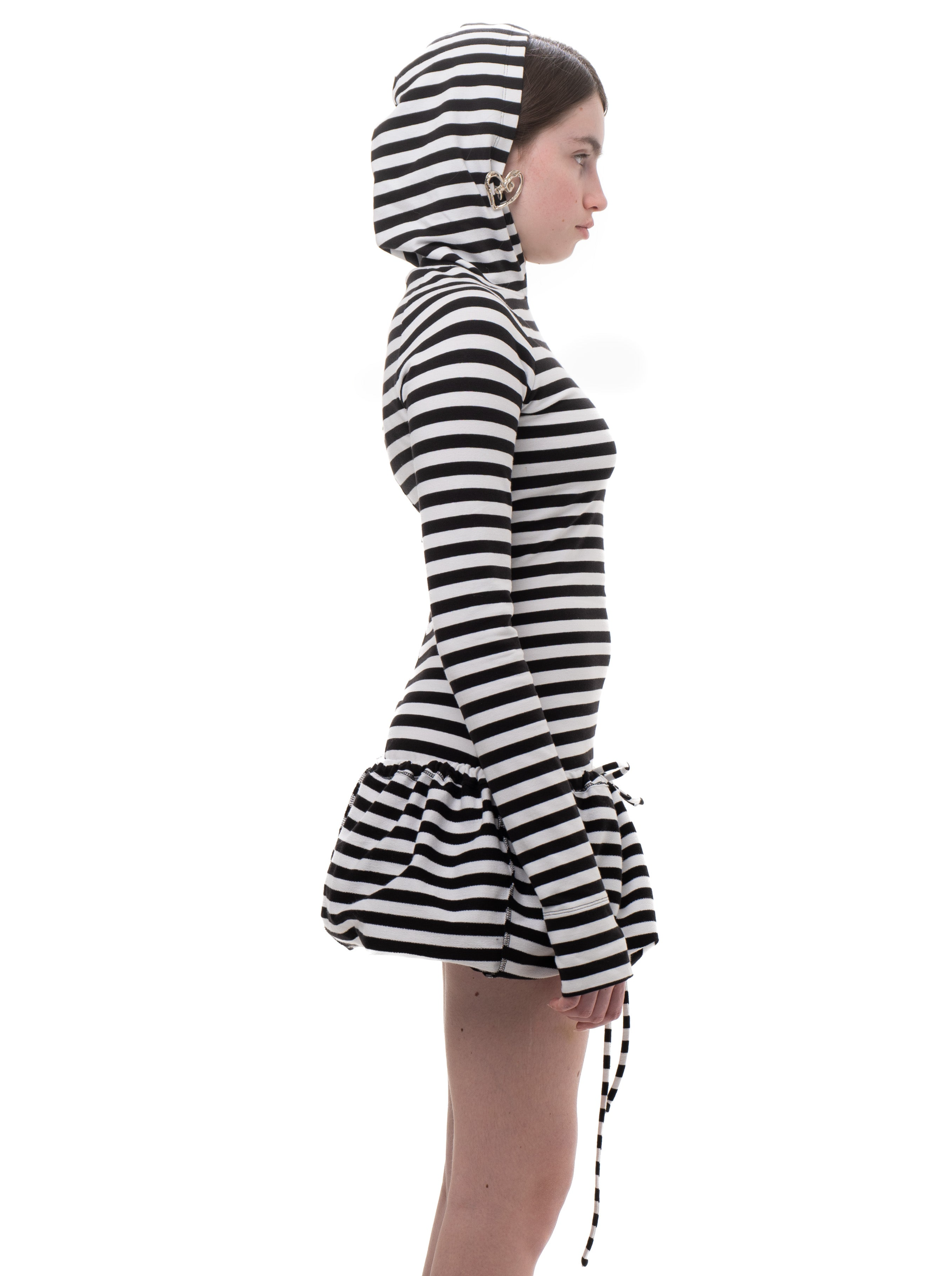 Hood striped longsleeve dress
