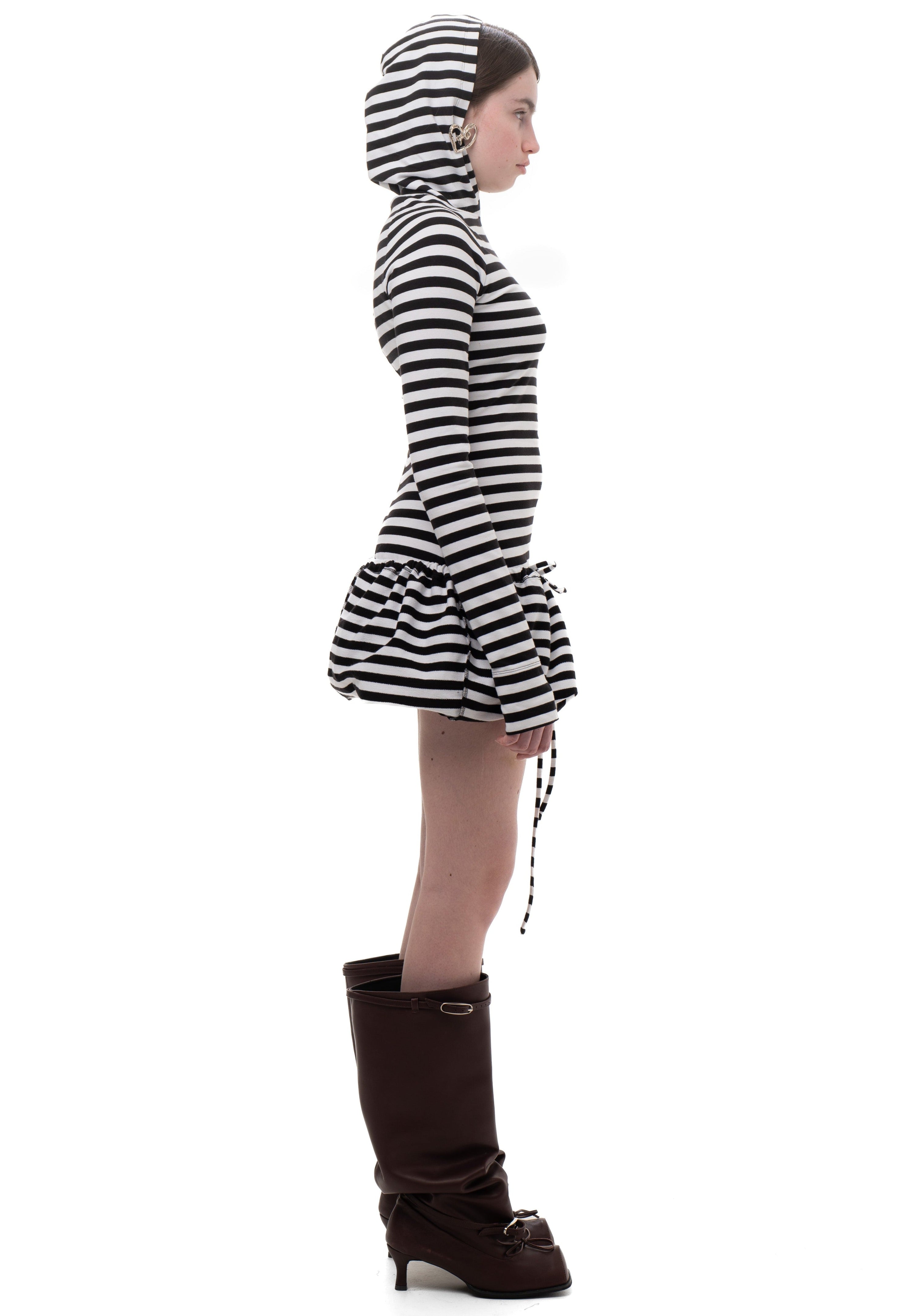 Hood striped longsleeve dress