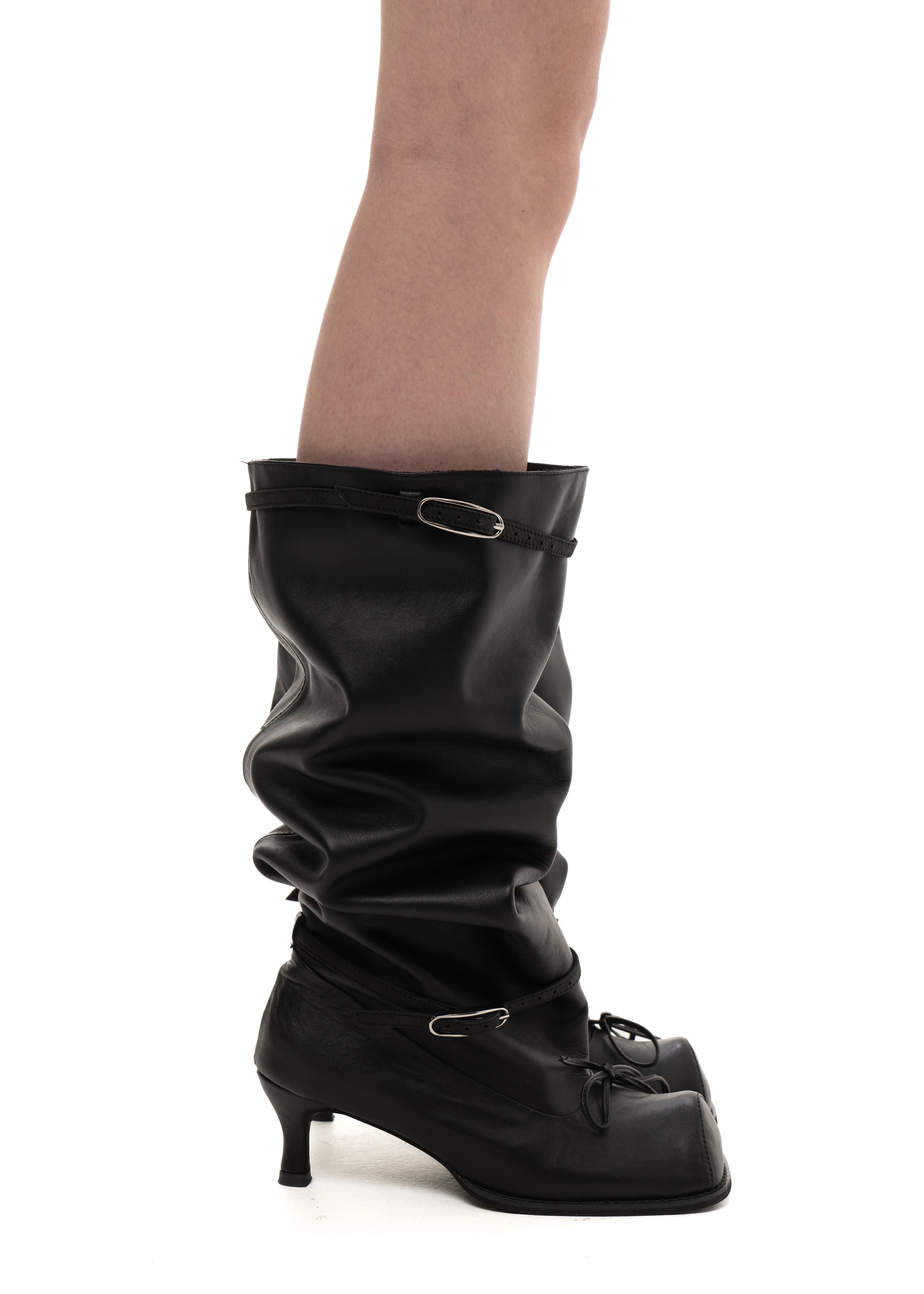 Hofa knee high buckle boots black