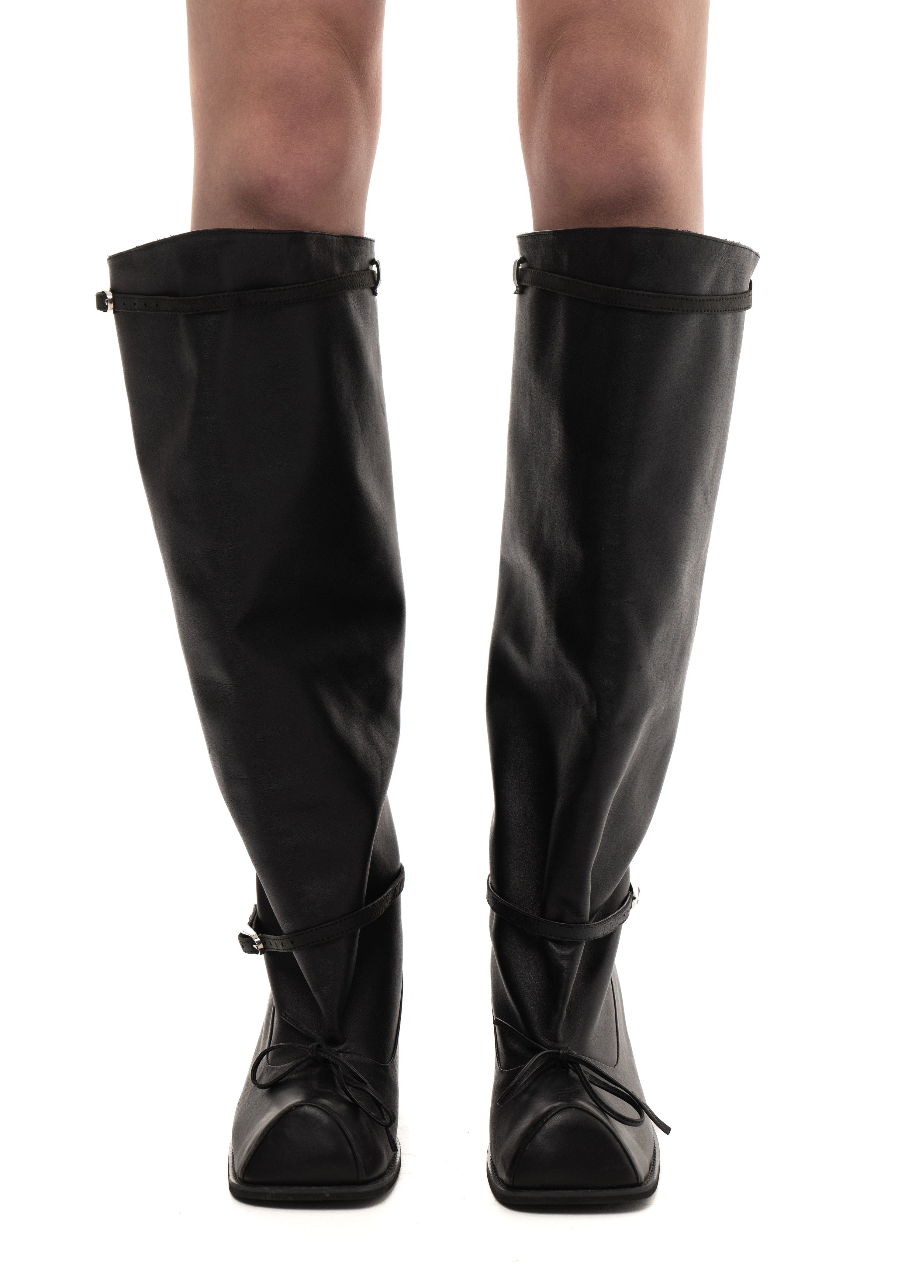 Hofa knee high buckle boots black