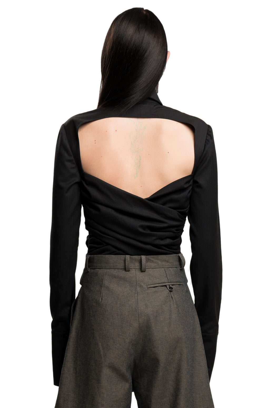 Draped wool shirt in black