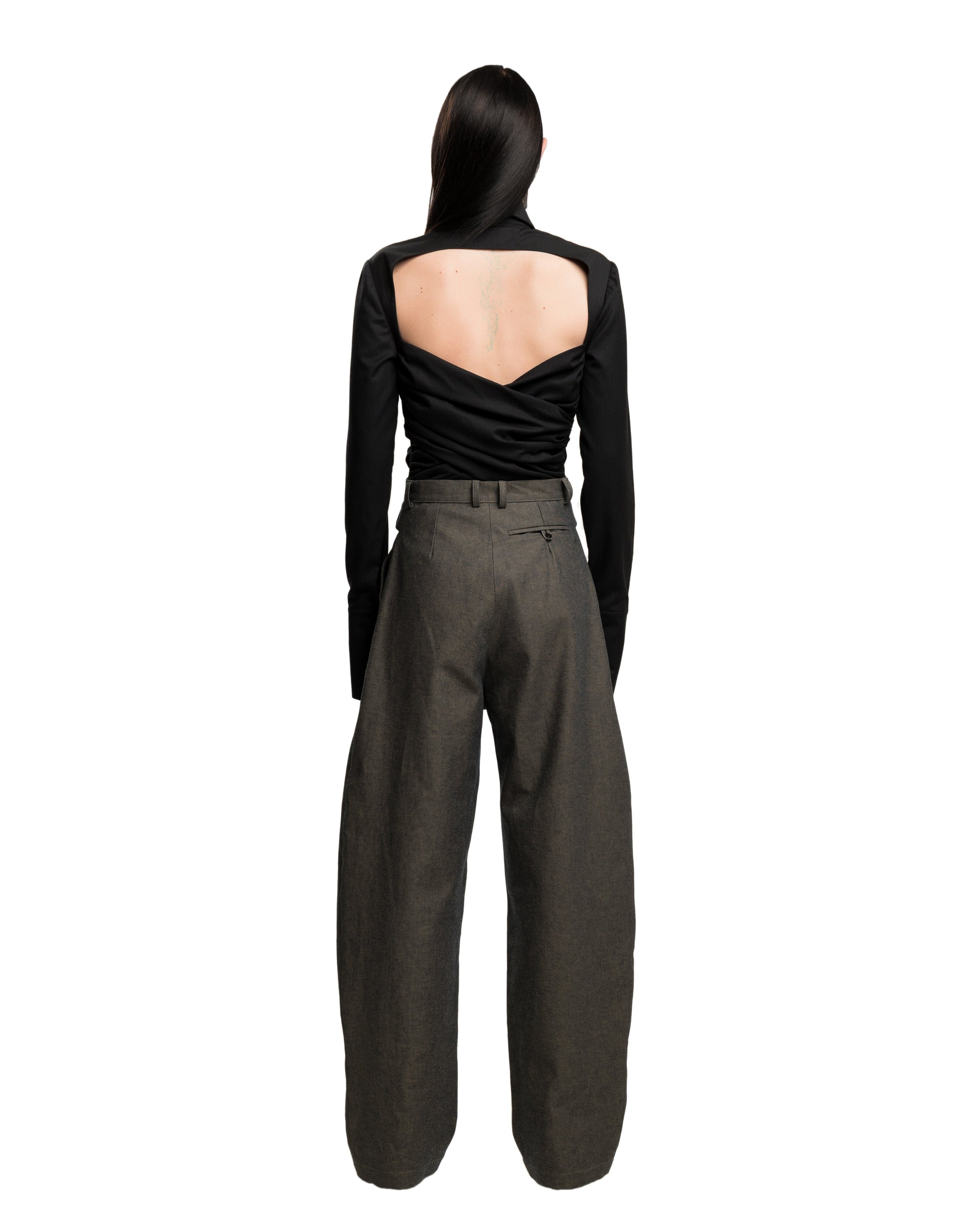 Draped wool shirt in black